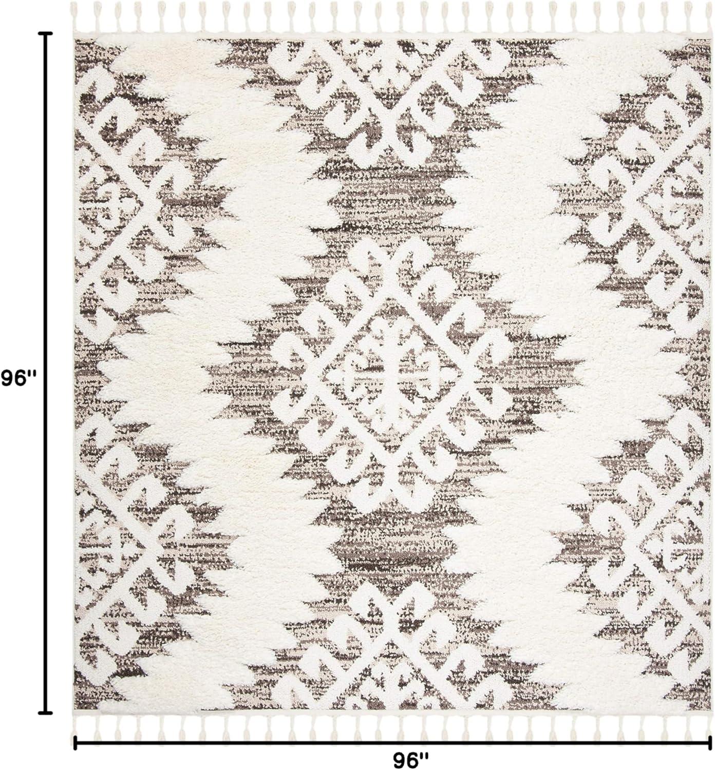 Moroccan Tassel Shag MTS652 Power Loomed Area Rug - Ivory/Brown - 8'x8' - Safavieh.