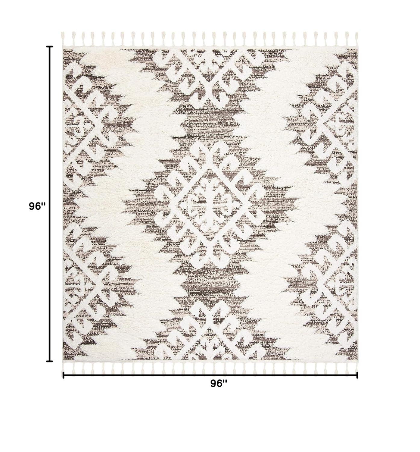 Moroccan Tassel Shag MTS652 Power Loomed Area Rug - Ivory/Brown - 8'x8' - Safavieh.