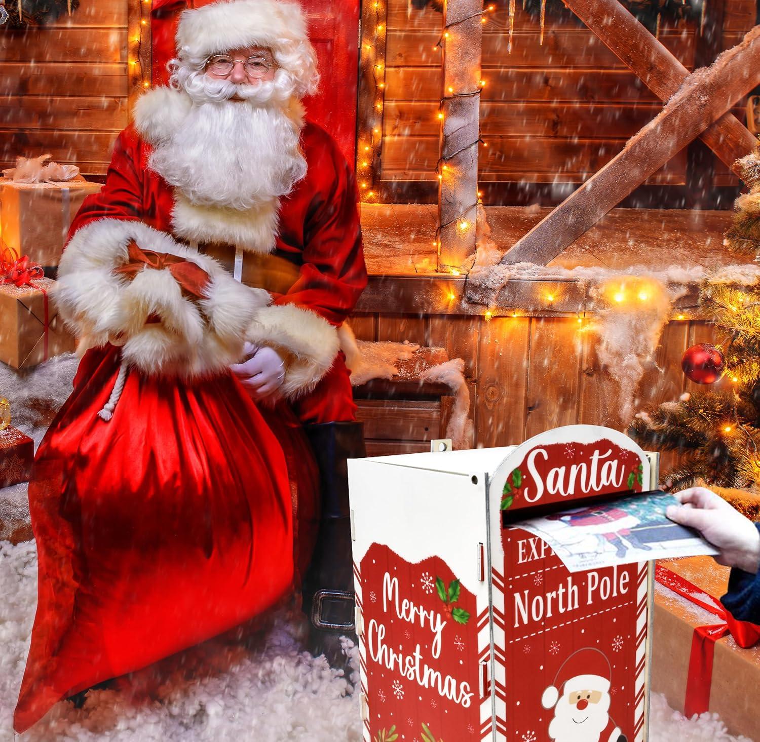 Gift Boutique Christmas Mailbox Letters to Santa Mail Box Xmas Decorations Gift Wish List to North Pole Wooden Delivery Postbox for Indoor Outdoor Home Classroom Porch Decor Easy Assembly Required