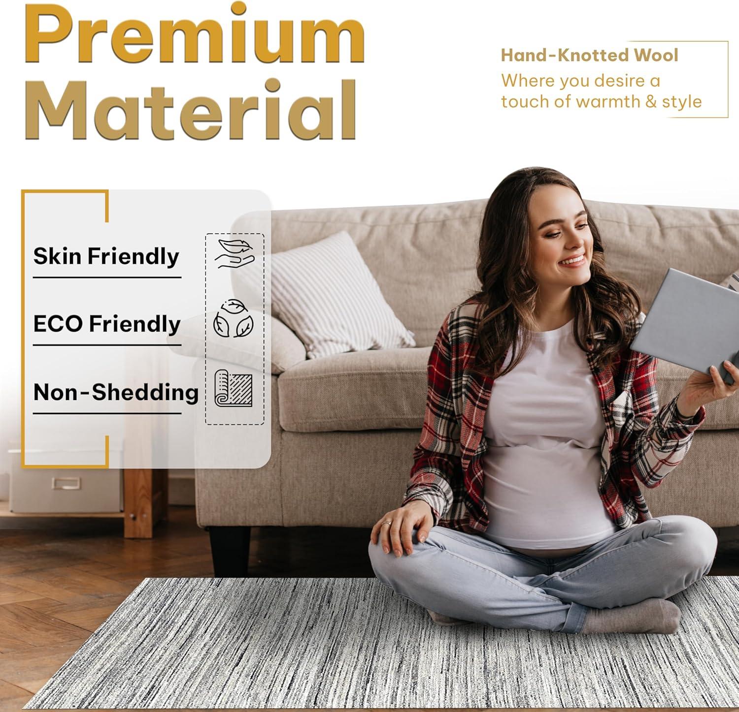 EORC Natural IVORY Hand-Knotted Wool Modern Lori Baft  Design Solid Color Rug