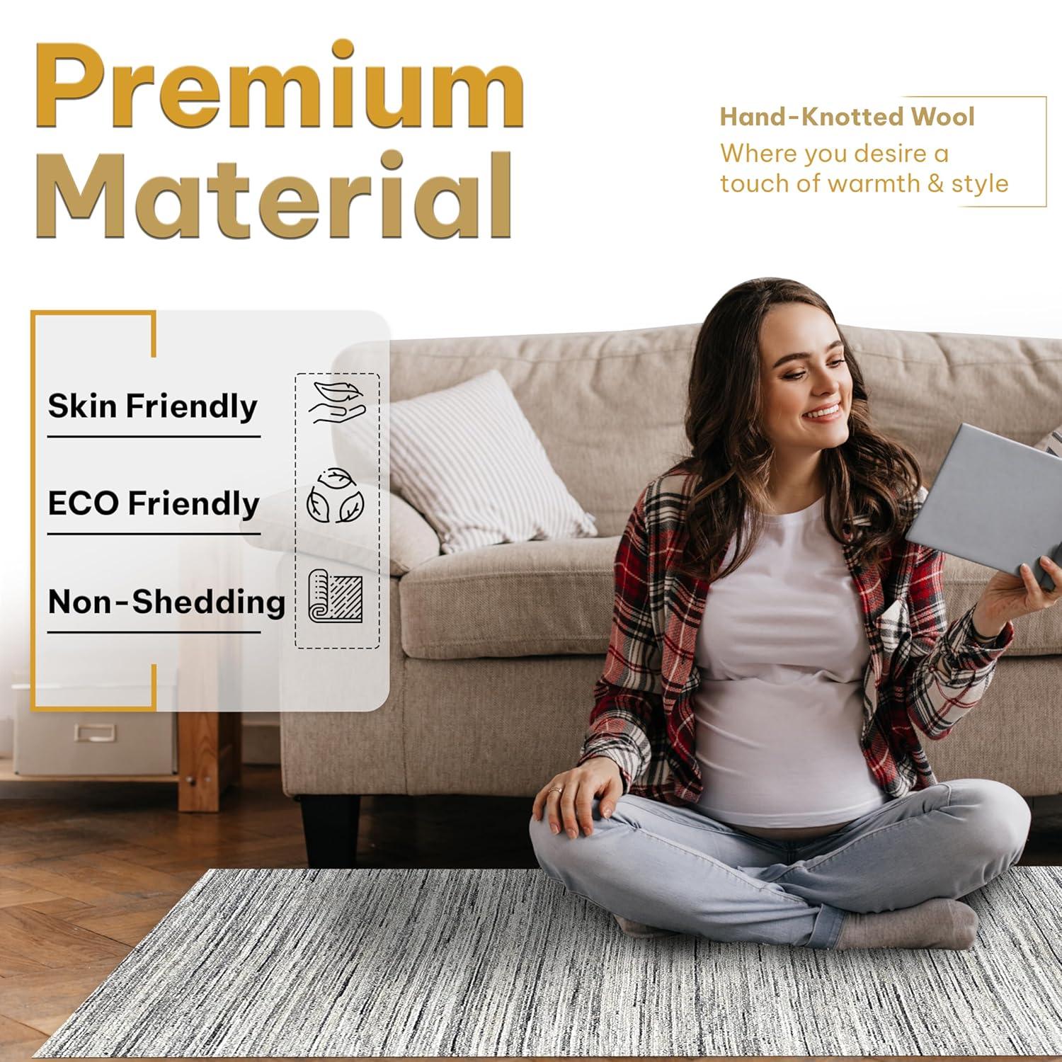 EORC Natural IVORY Hand-Knotted Wool Modern Lori Baft  Design Solid Color Rug