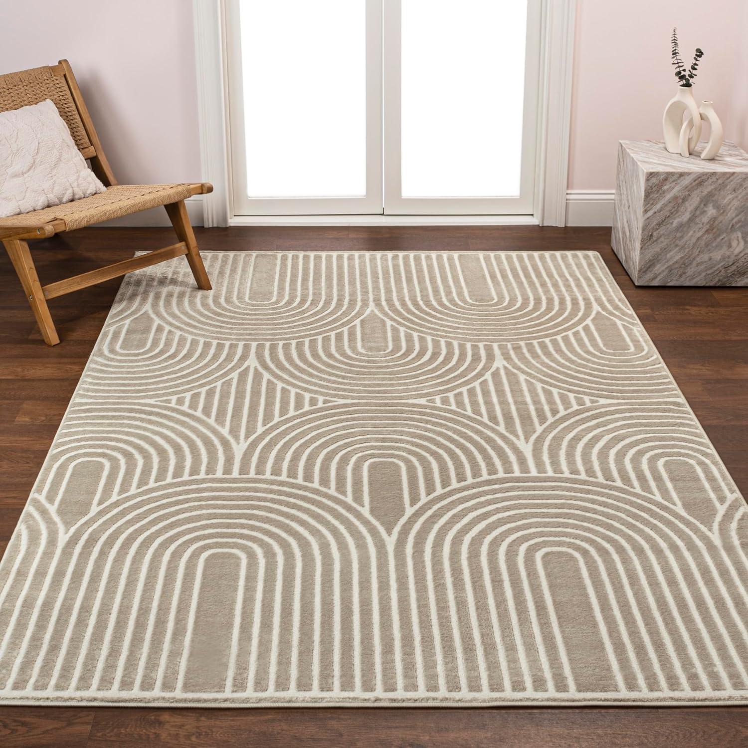 JONATHAN Y Ariana MidCentury Art Deco Striped Arches Two-Tone High-Low Area Rug