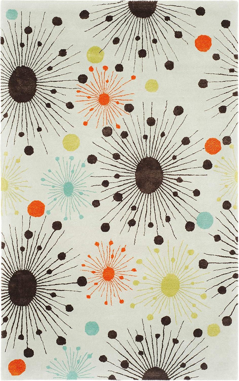 SAFAVIEH Soho Danielle Fire Works Wool Area Rug, Light Blue/Multi, 3'6" x 5'6"