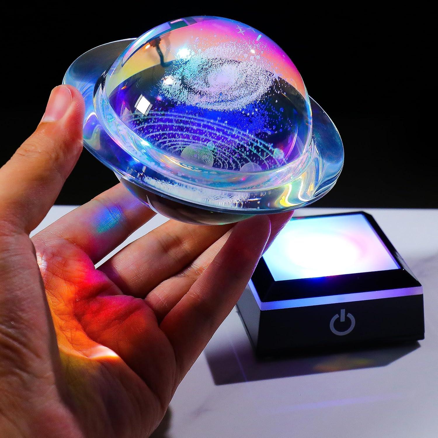 3D Solar System Model Crystal Ball 80mm 3.15inch - Outer Space Astronomy Gifts Room Decor Crystal Sphere Unique Gifts for Men Him Best Birthday Dad Physics Science Teacher Night Light Planet Lamp