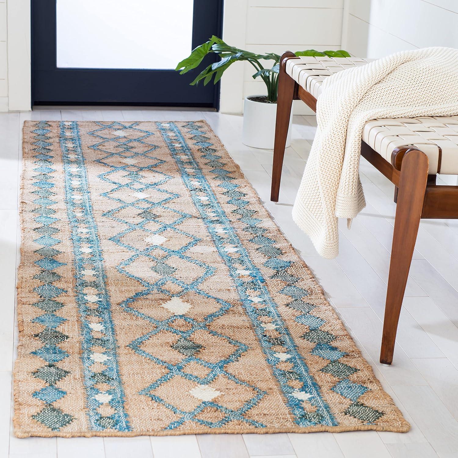 Kilim KLM759 Hand Woven Runner Rug - Natural/Blue - 2'3"x9' - Safavieh.