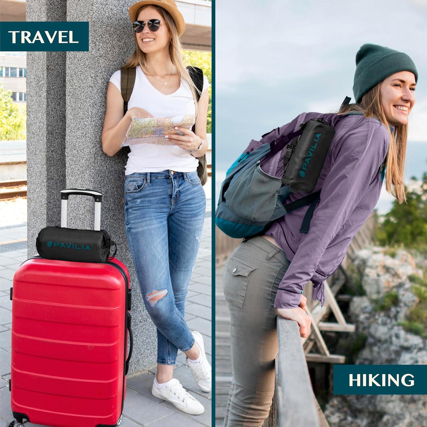 PAVILIA Travel Blanket Airplane Compact with Bag, Soft Packable Plane Throw Portable Camping Flight Essentials, Travelers Gifts Accessories, Black