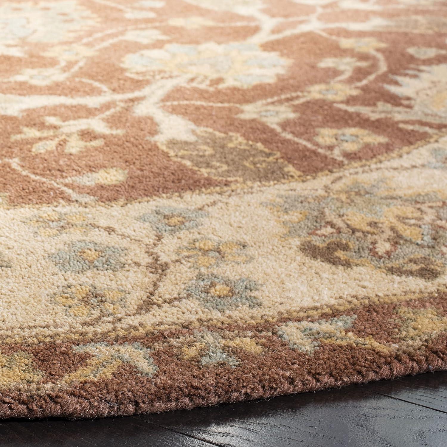 SAFAVIEH Antiquity Collection Area Rug - 3'6" Round, Brown & Taupe, Handmade Traditional Oriental Wool, Ideal for High Traffic Areas in Living Room, Bedroom (AT315A)