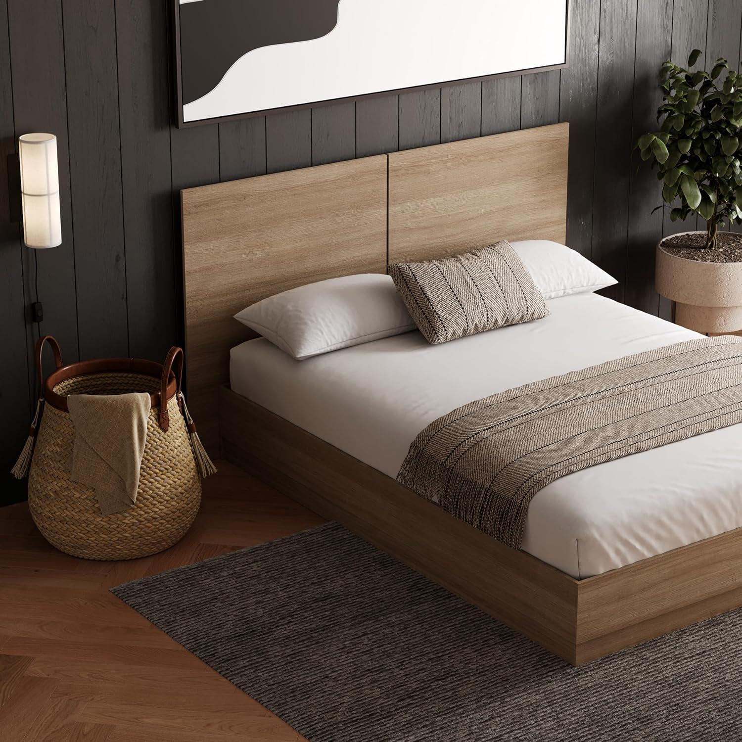 Nexera Queen Milano Platform Bed with Headboard Brown Oak