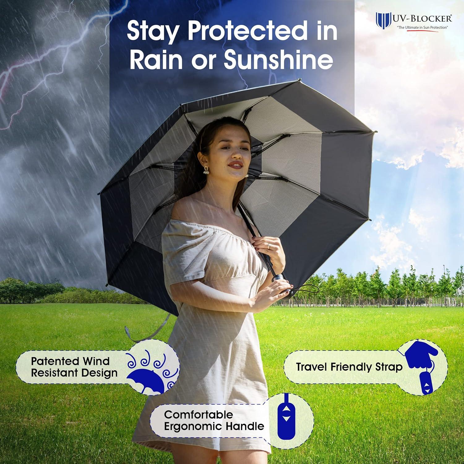 UV Blocker Sun Umbrella Large Wind Resistant Umbrella Auto Open UPF 55+ Sun Protection 58 inch