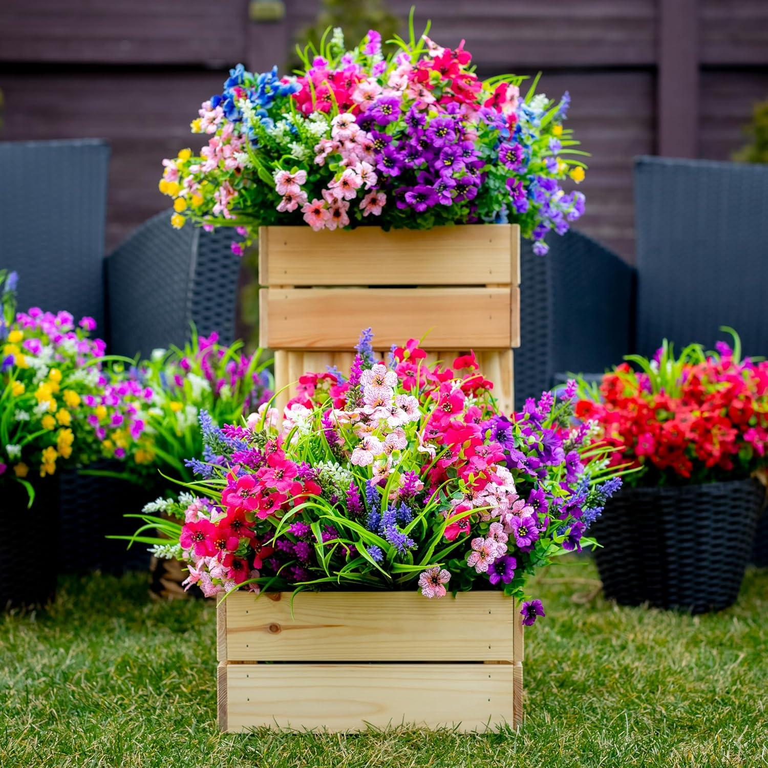 Artificial Flowers Outdoor Shrubs - 16 Bundles Fake Plants UV Resistant No Fade Faux Plastic Greenery Home Garden Porch Patio Decoration Office Indoor (1, Multi-16pcs)