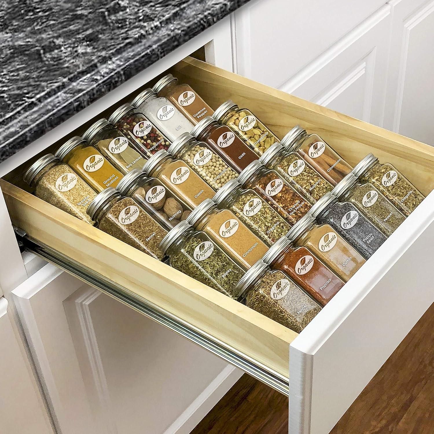 LYNK PROFESSIONAL® Spice Drawer Organizer - Heavy Gauge Steel 4 Tier Spice Rack - Silver Metallic