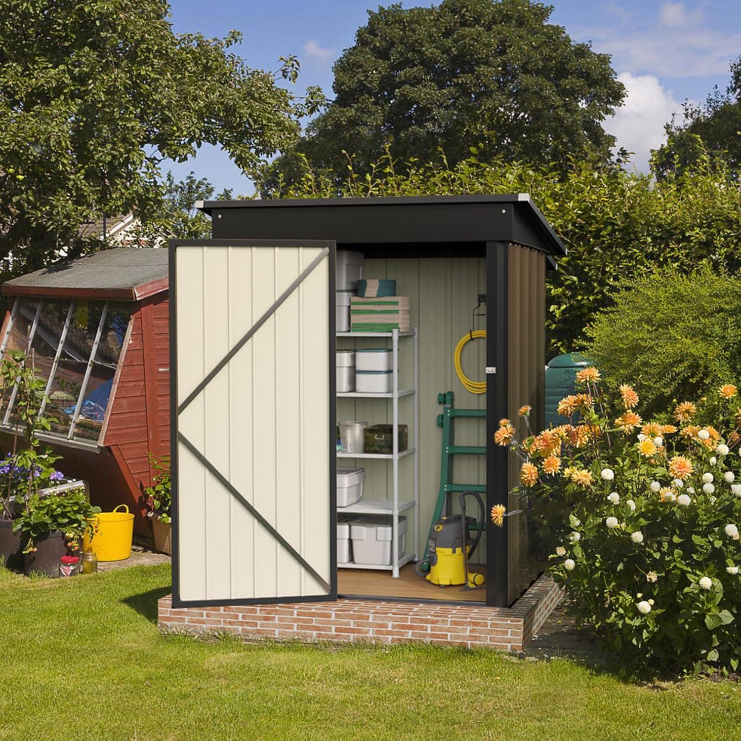 Brown Metal 5' x 3' Outdoor Storage Shed with Sliding Doors