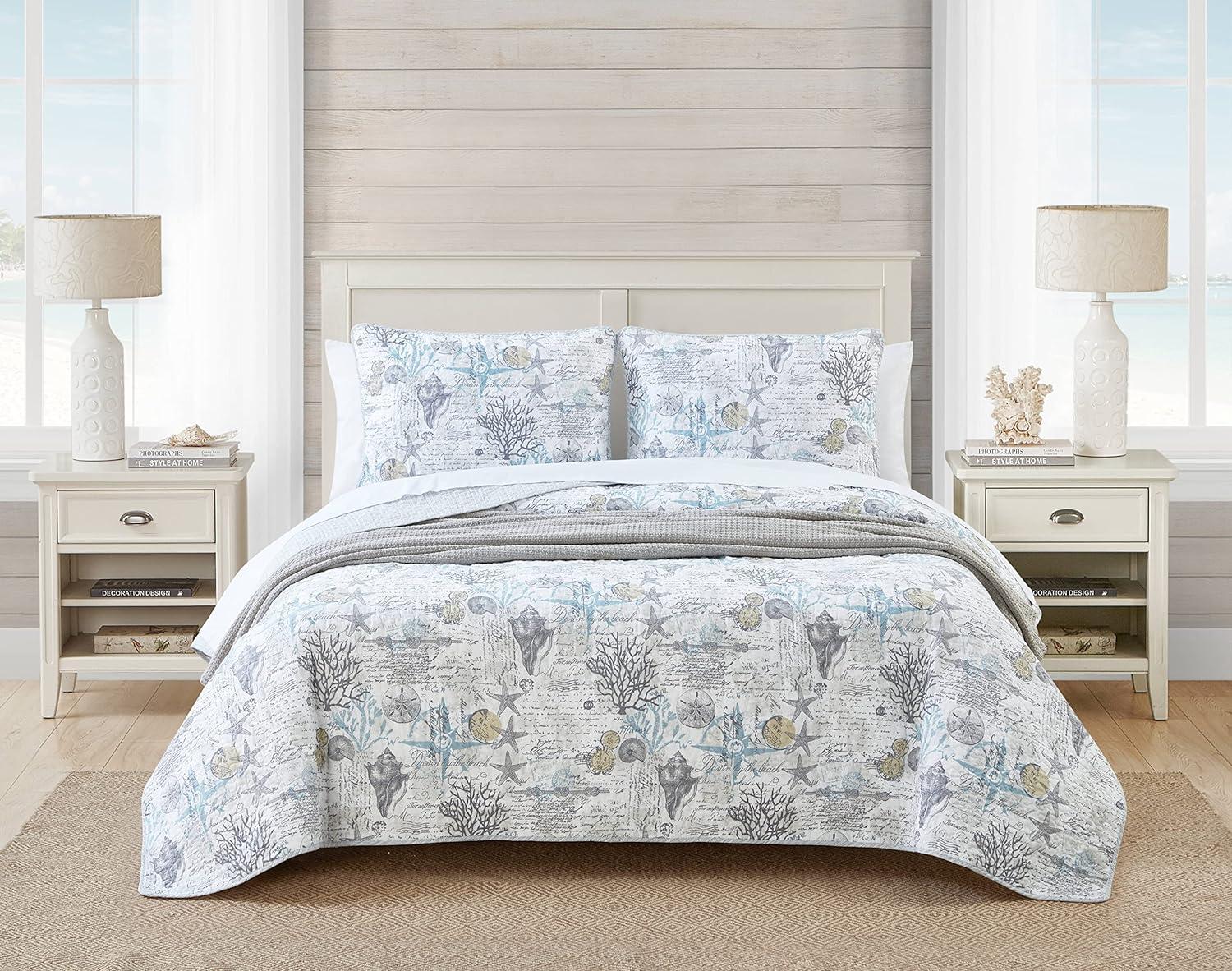 Coastal Breeze Gray King Cotton Quilt Set with Reversible Design