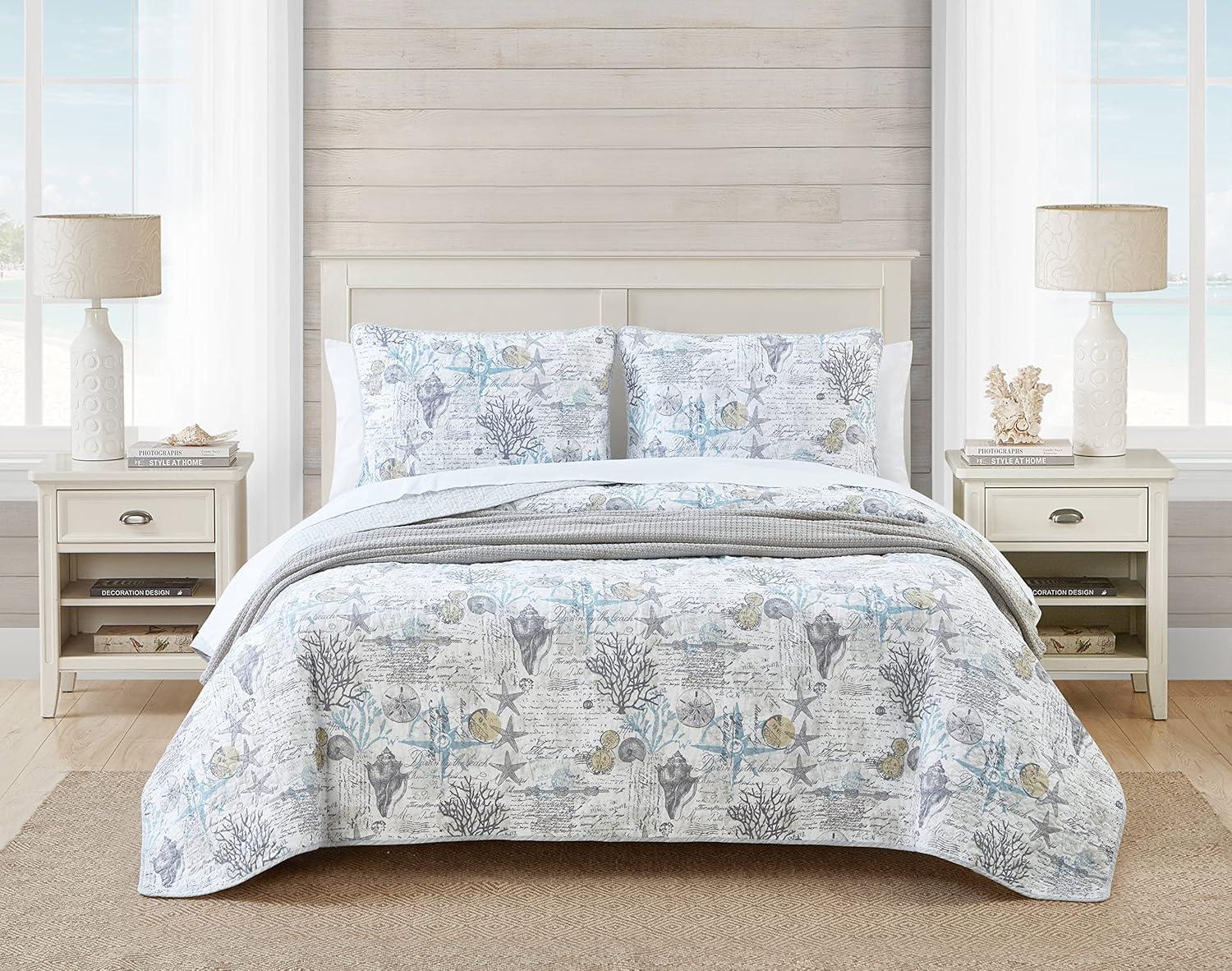 Tommy Bahama Home Tommy Bahama Beach Bliss Grey Cotton Reversible Quilt Set