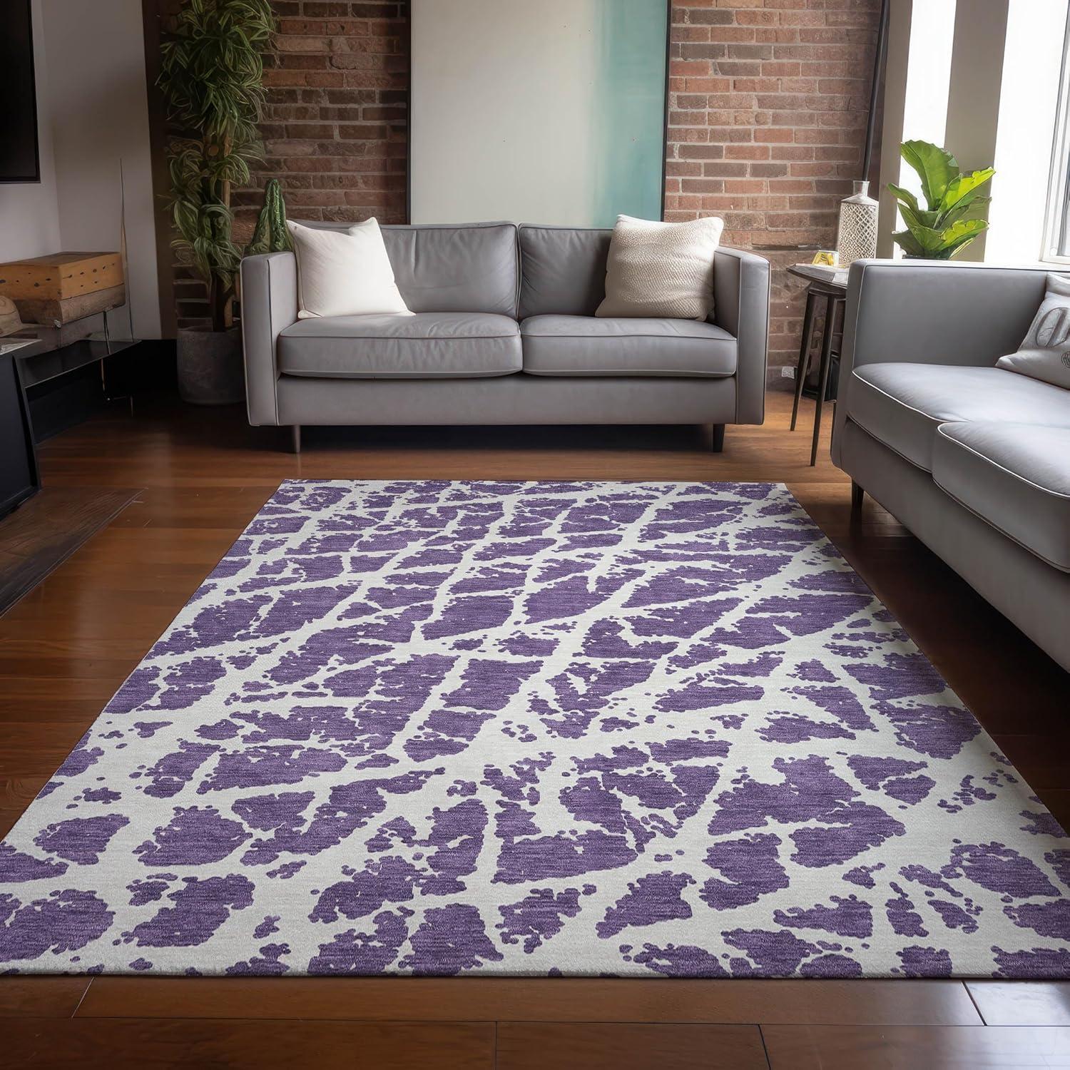 Purple and White Synthetic Flat Woven 9' x 12' Area Rug