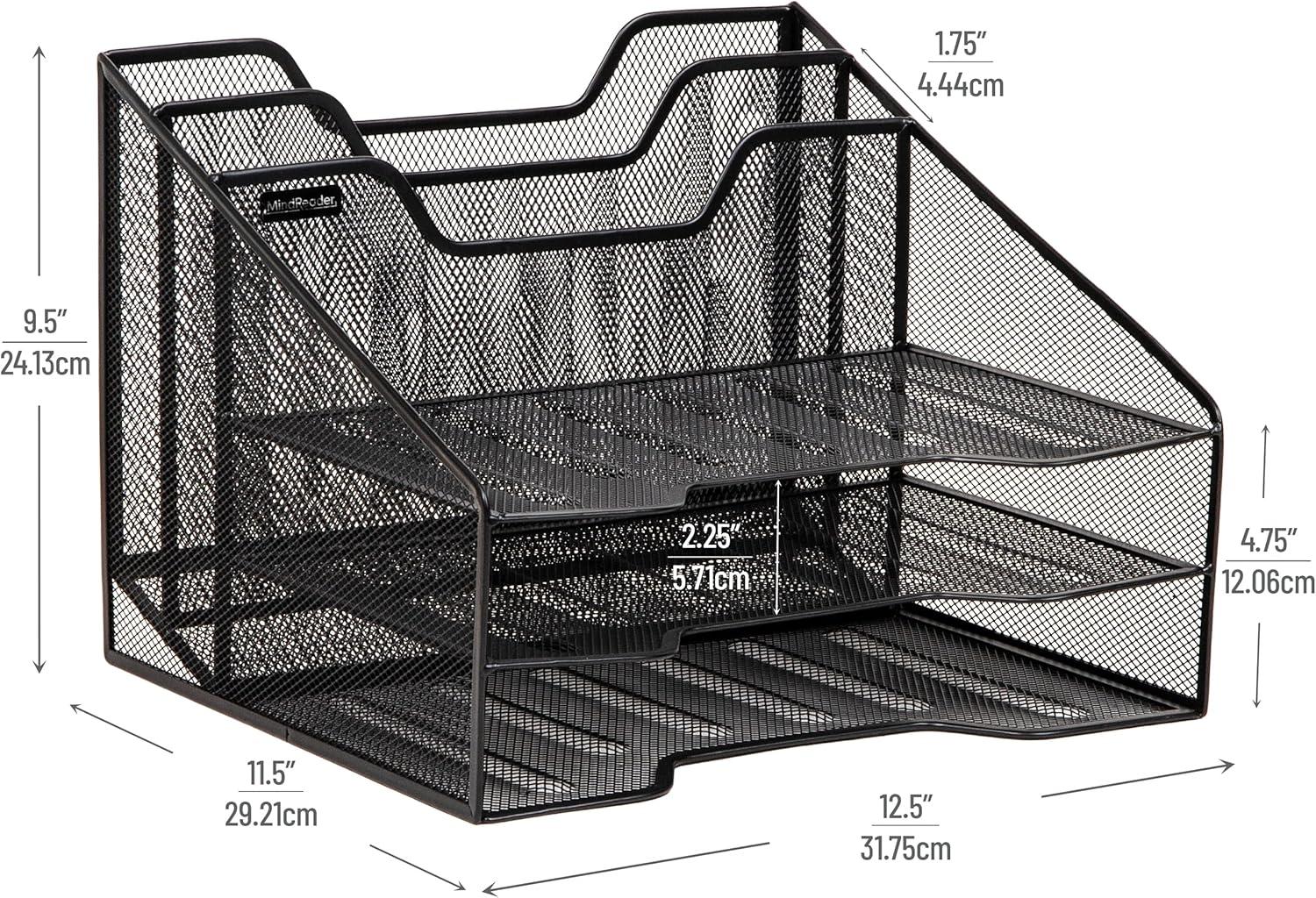 Mind Reader Desktop Organizer, Vertical File Holder, Paper Trays, Office, Metal Mesh, 12.5"L x 11.5"W x 9.5"H