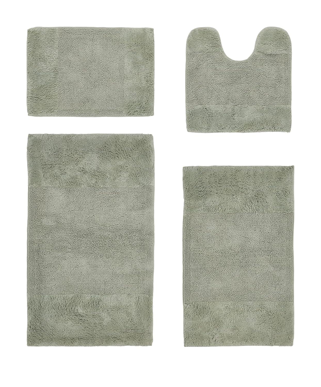 Better Trends 4 Piece Bathroom Rug Set, 100% Cotton, Extra Soft Tufted Bath Mat, Water Absorbent & Non Slip Bath Rug, (Dark Sage) Granada Collection