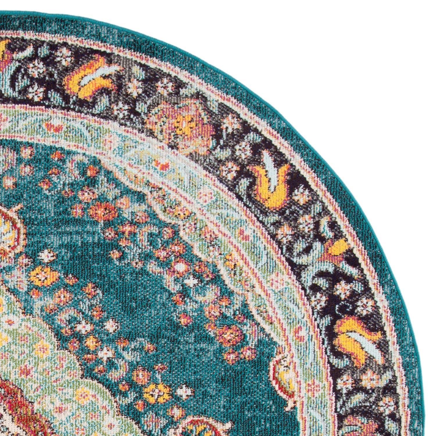 Madison 200 MAD252 Power Loomed Indoor Area Rug - Navy/Turquoise - 6'7" Round - Safavieh