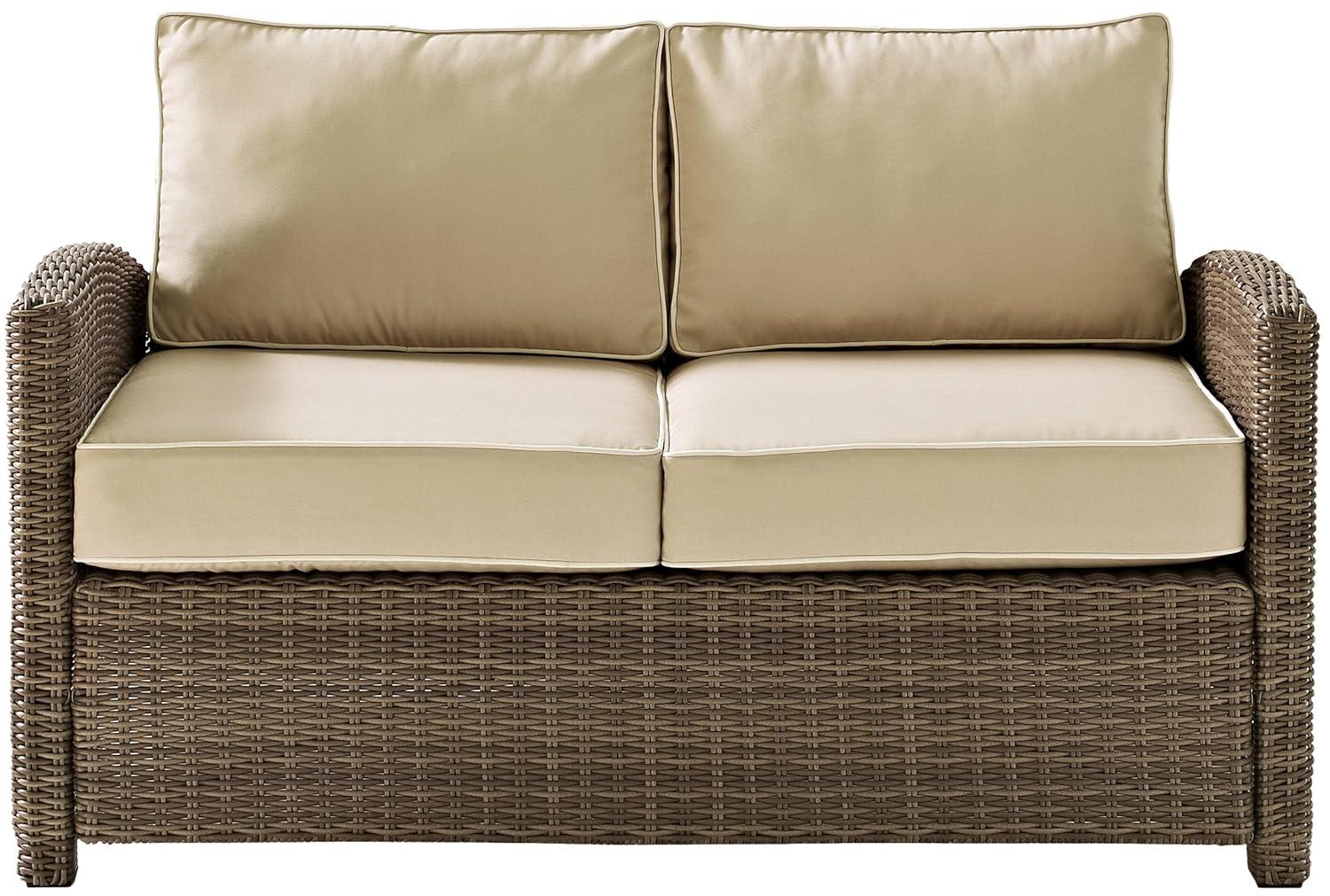 Crosley Bradenton Outdoor Wicker Loveseat with Sand Cushions: Steel Frame, UV-Resistant