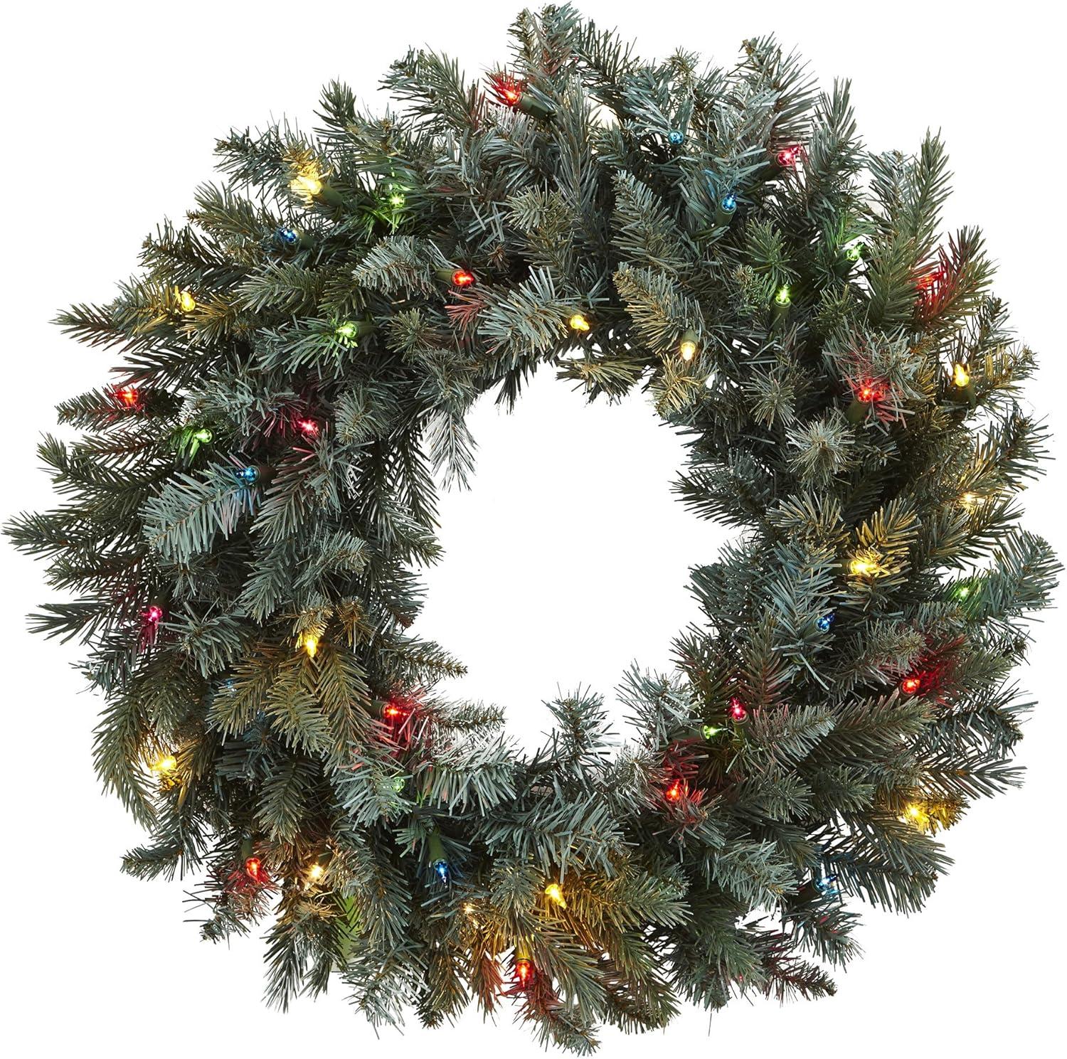 Festive Pine 24" Artificial Winter Wreath with Multicolor LED Lights