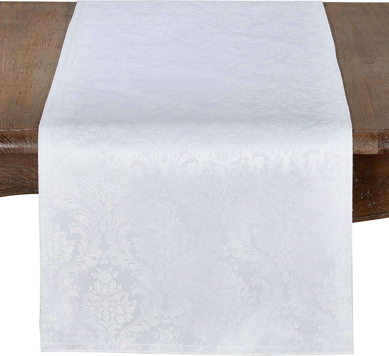 White Polyester Damask Design Table Runner