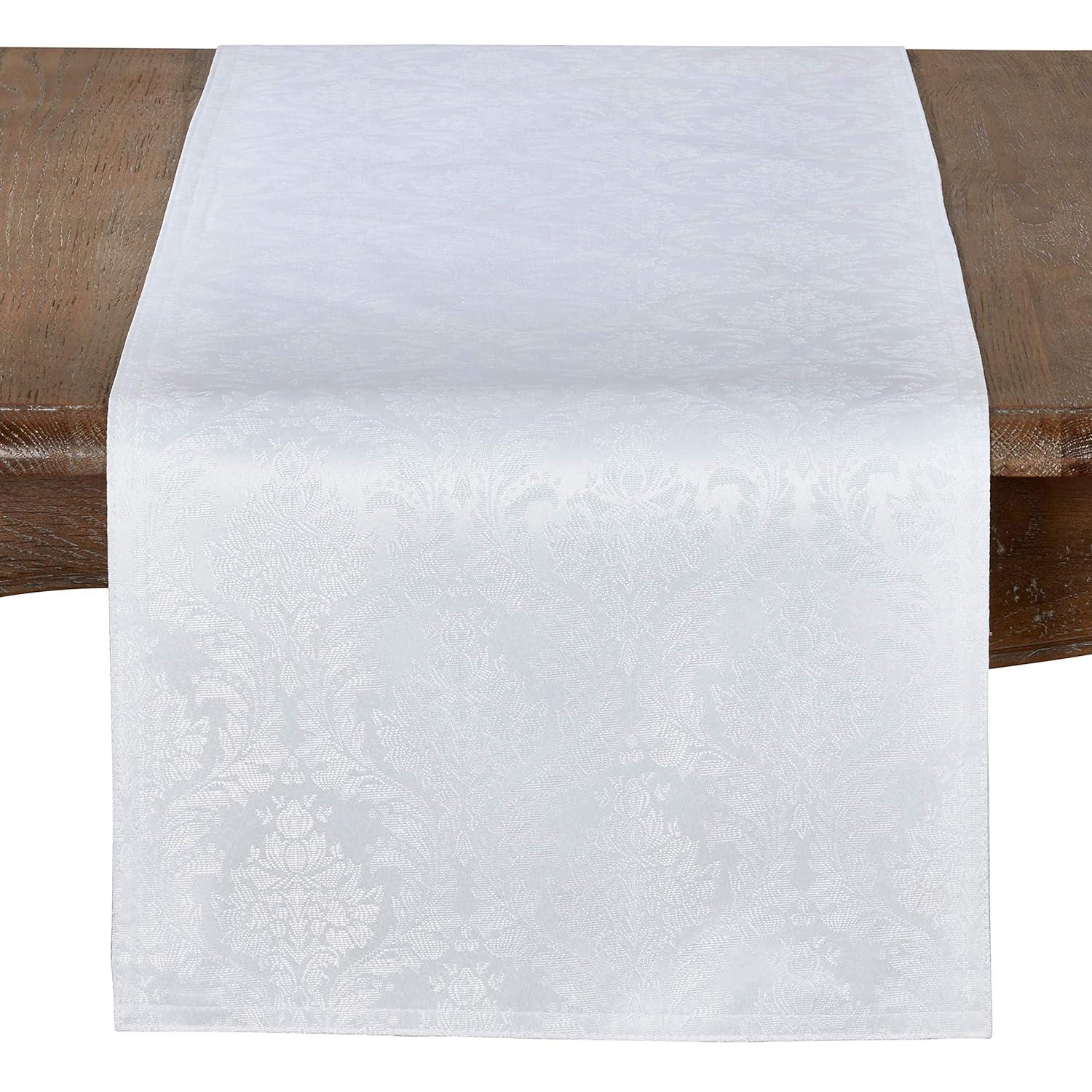 Saro Lifestyle Damask Runner, White, 16" x 72"