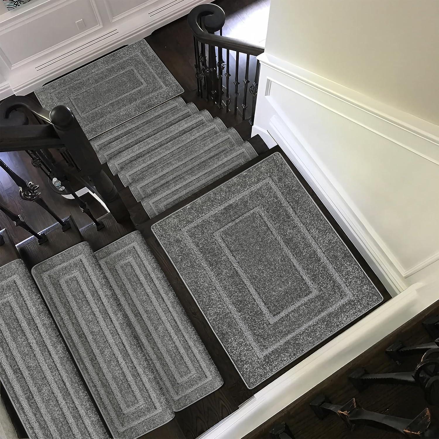 Gray Bullnose Non-Slip Carpet Stair Treads 9.5" x 30" Set of 14