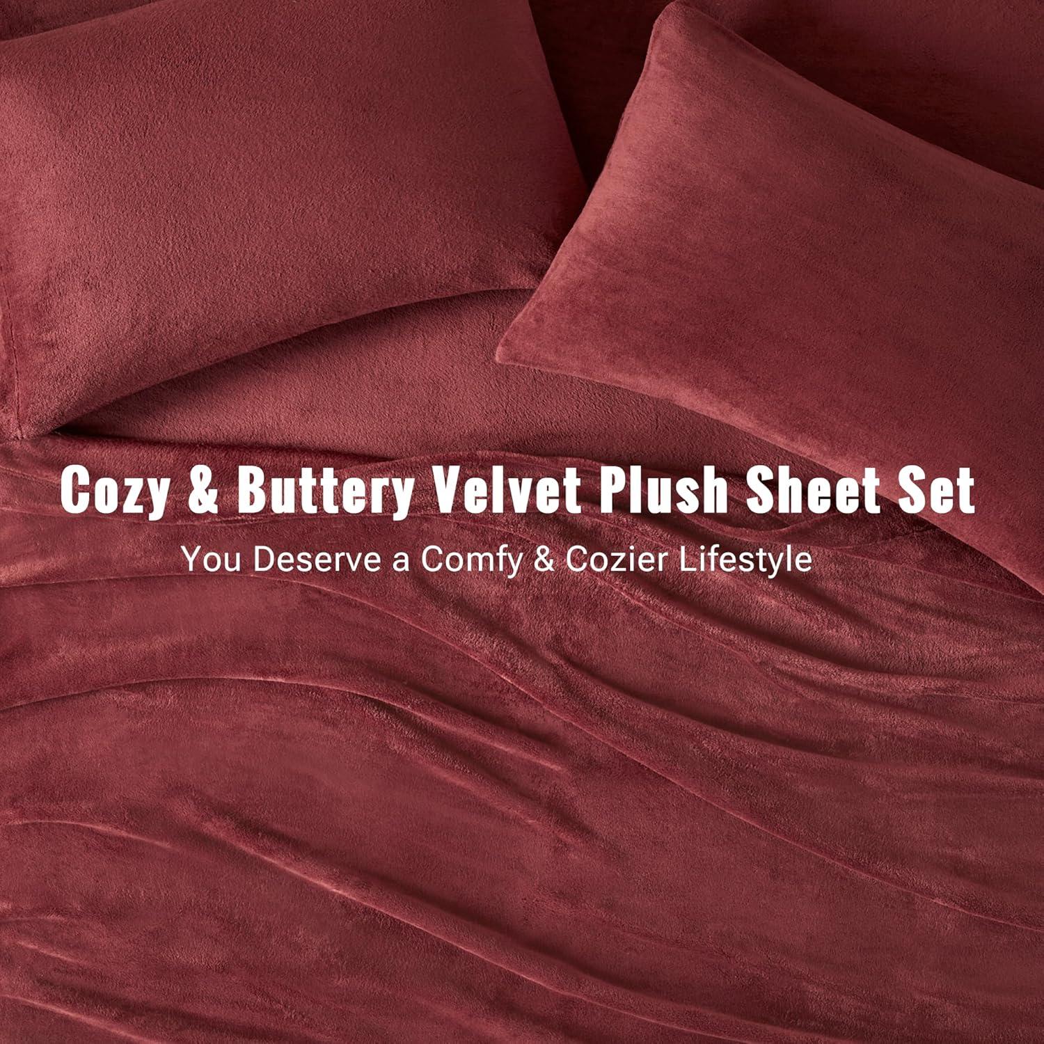 True North by Sleep Philosophy Soloft Plush Micro Plush Sheet Set Burgundy