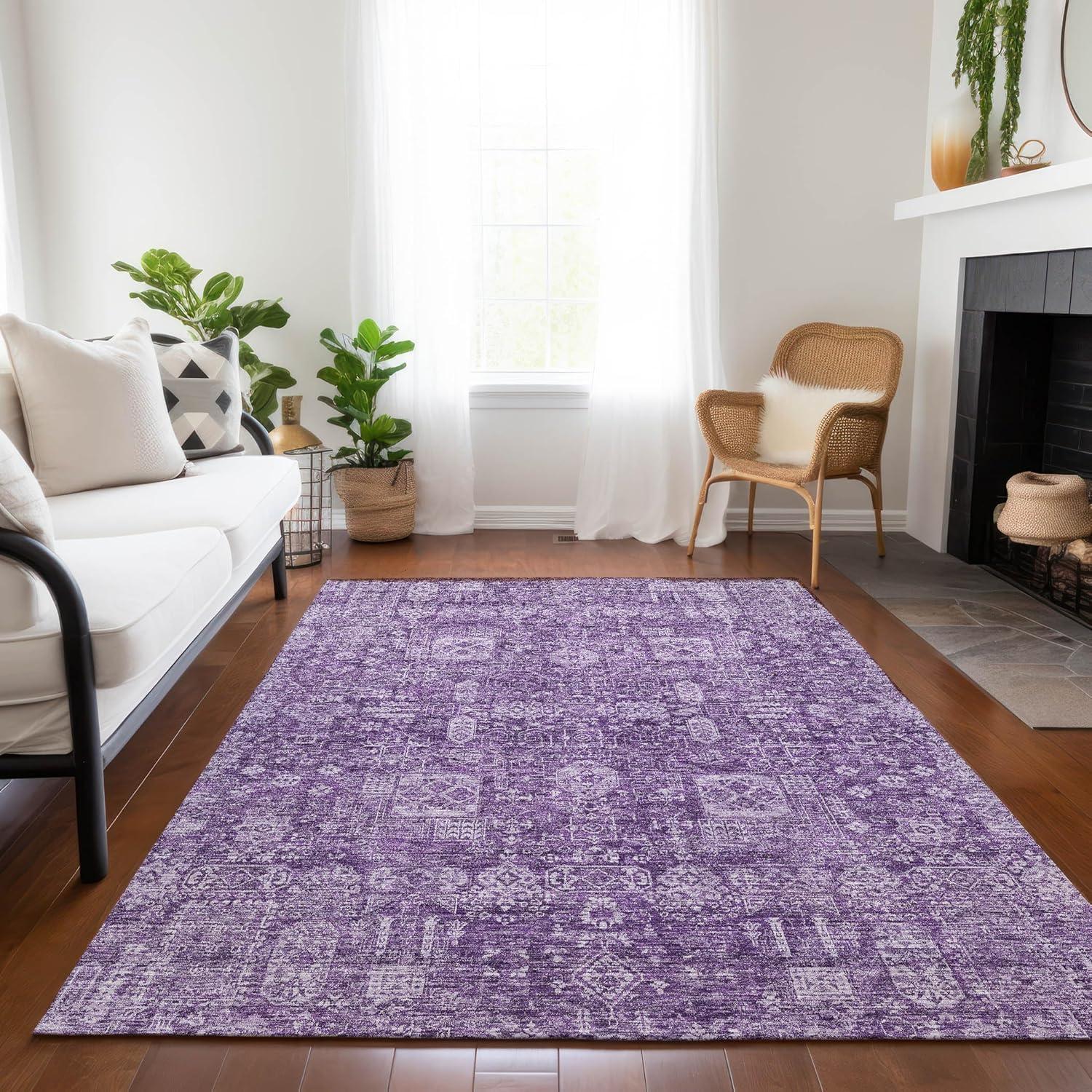 Purple Rectangular Machine Washable Synthetic Area Rug
