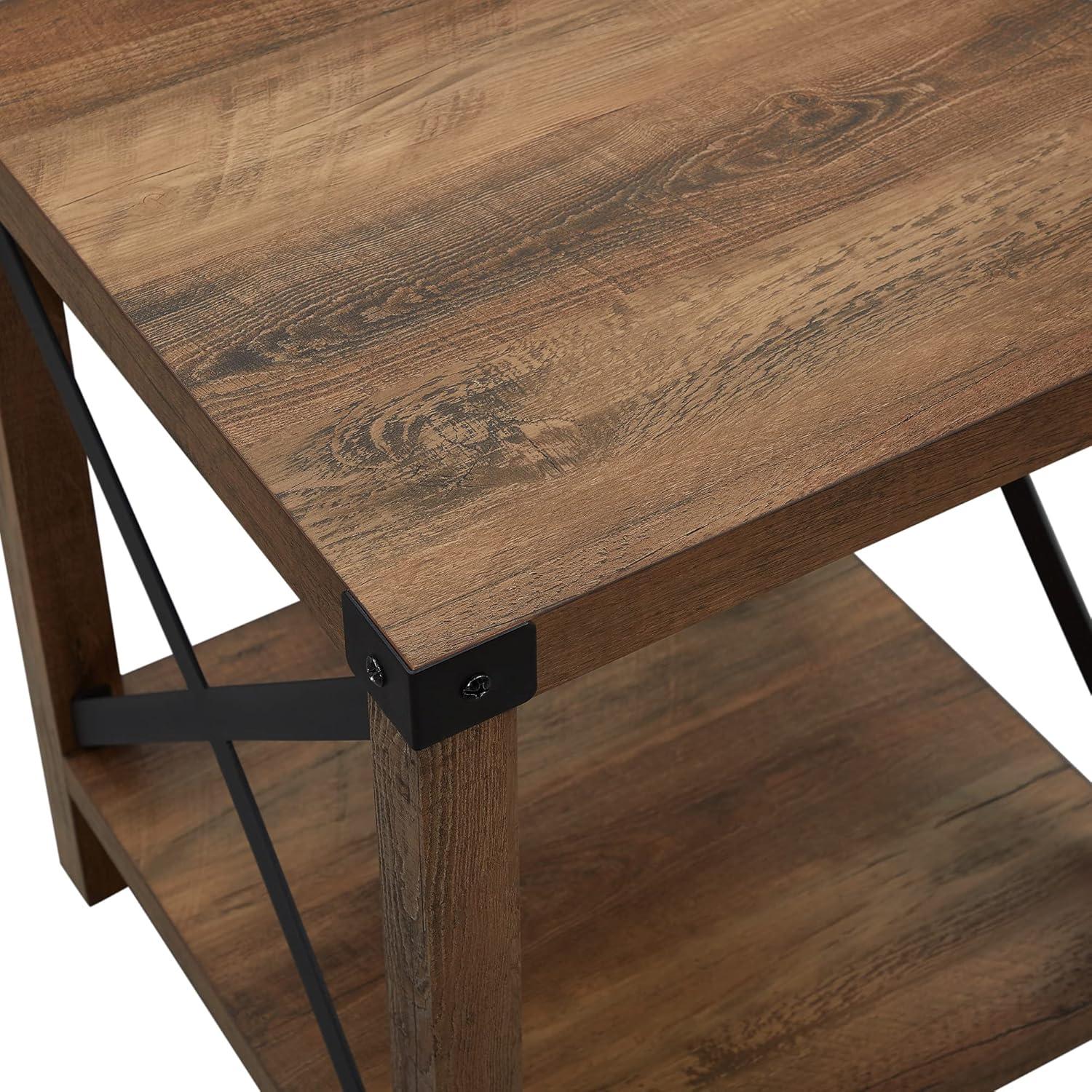 Farmhouse Metal-X End Tables with Lower Shelf in Rustic Oak (Set of 2)