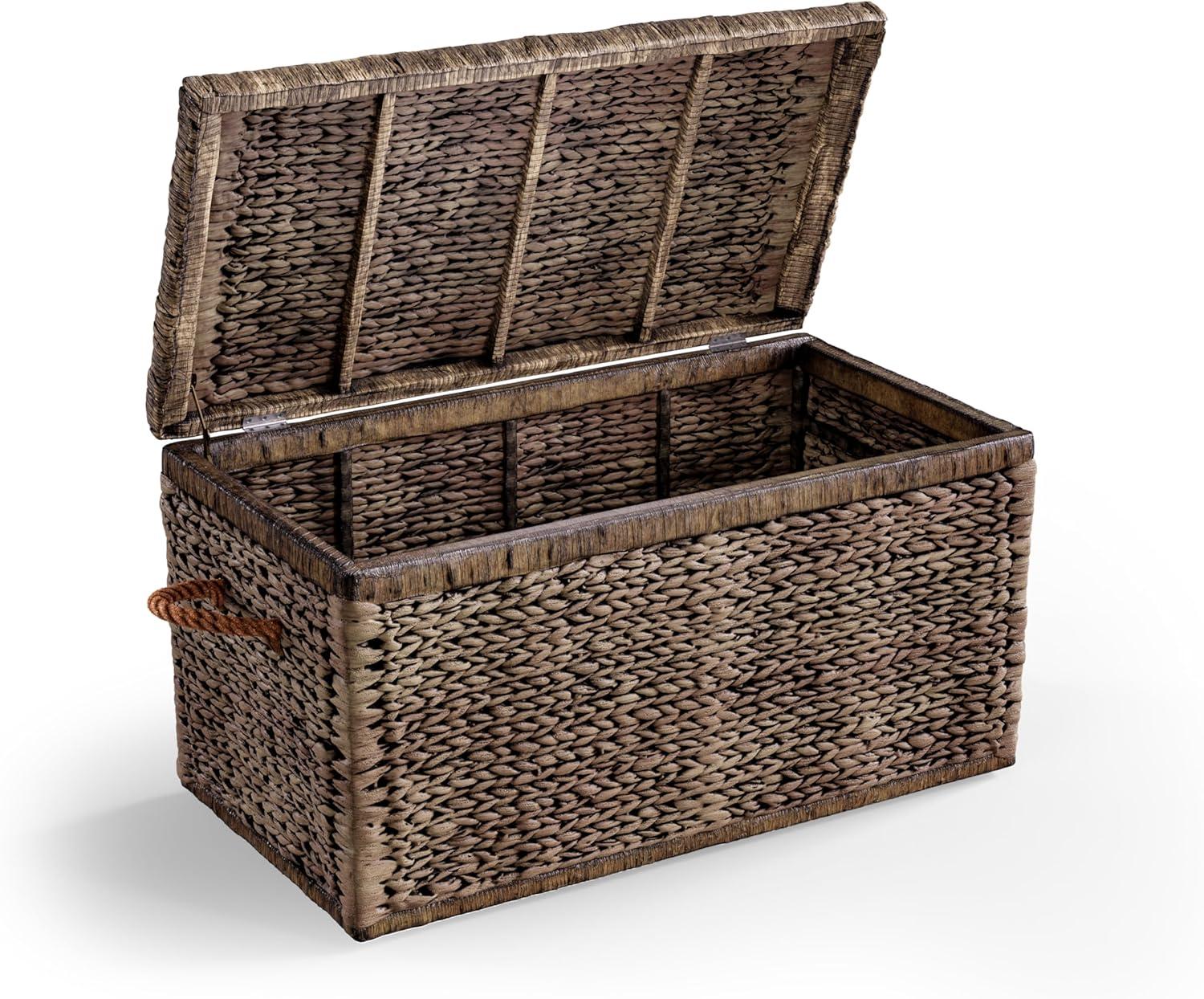 ClickDecor Farmhouse Wicker Trunk Rustic: Metal Frame, Hinged Lid, No Assembly, 66lb Capacity