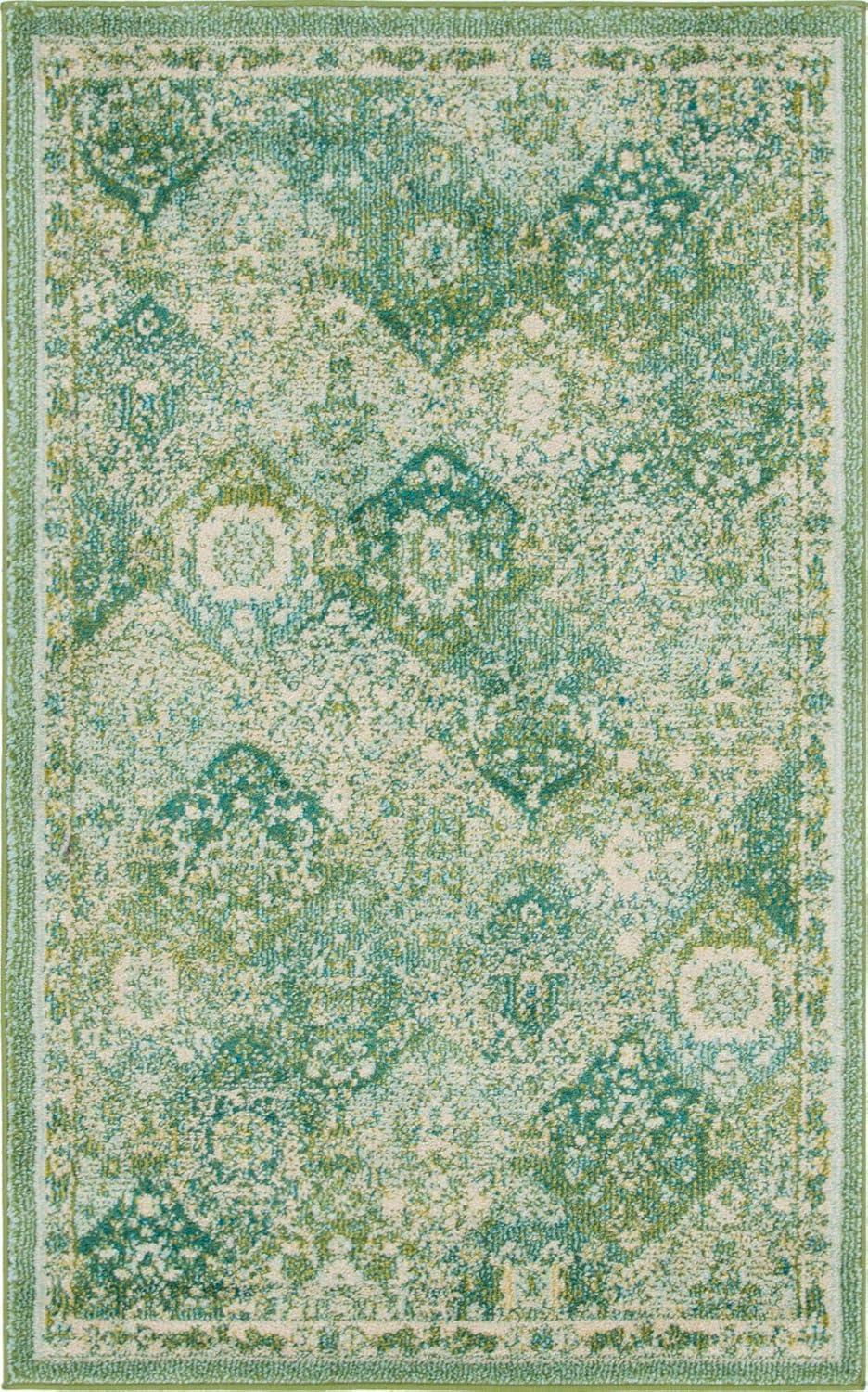 Lush Green Rectangular Easy-Care Synthetic Area Rug 3'3" x 5'3"