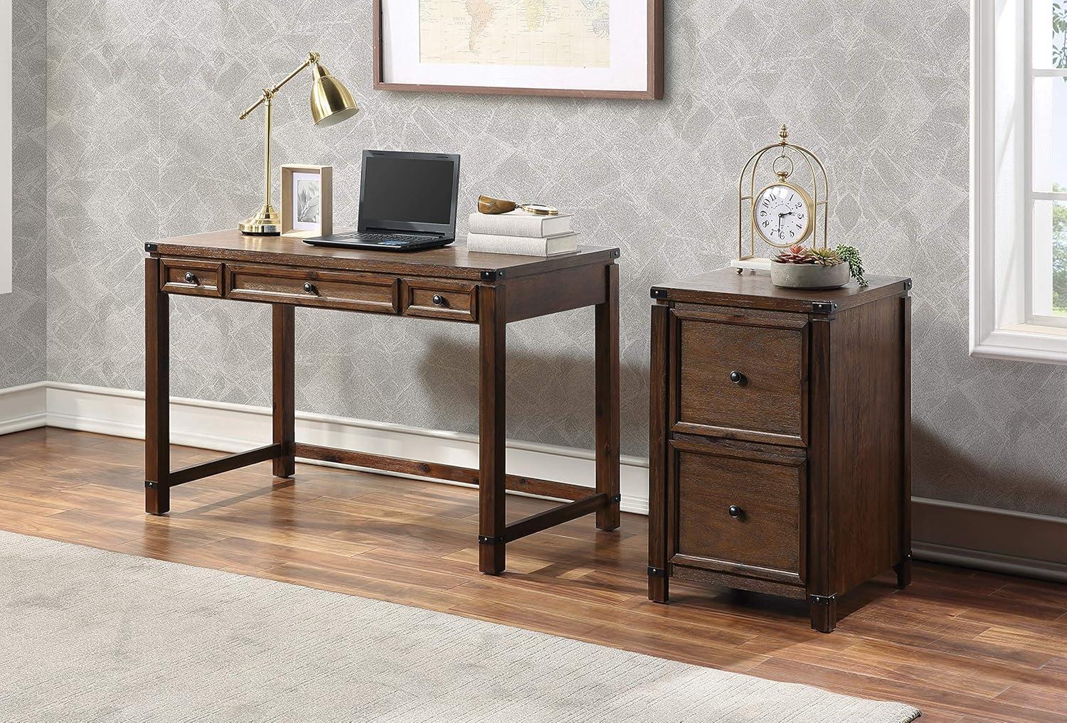 Walnut Brown Rustic Industrial Home Office Desk with 3 Drawers