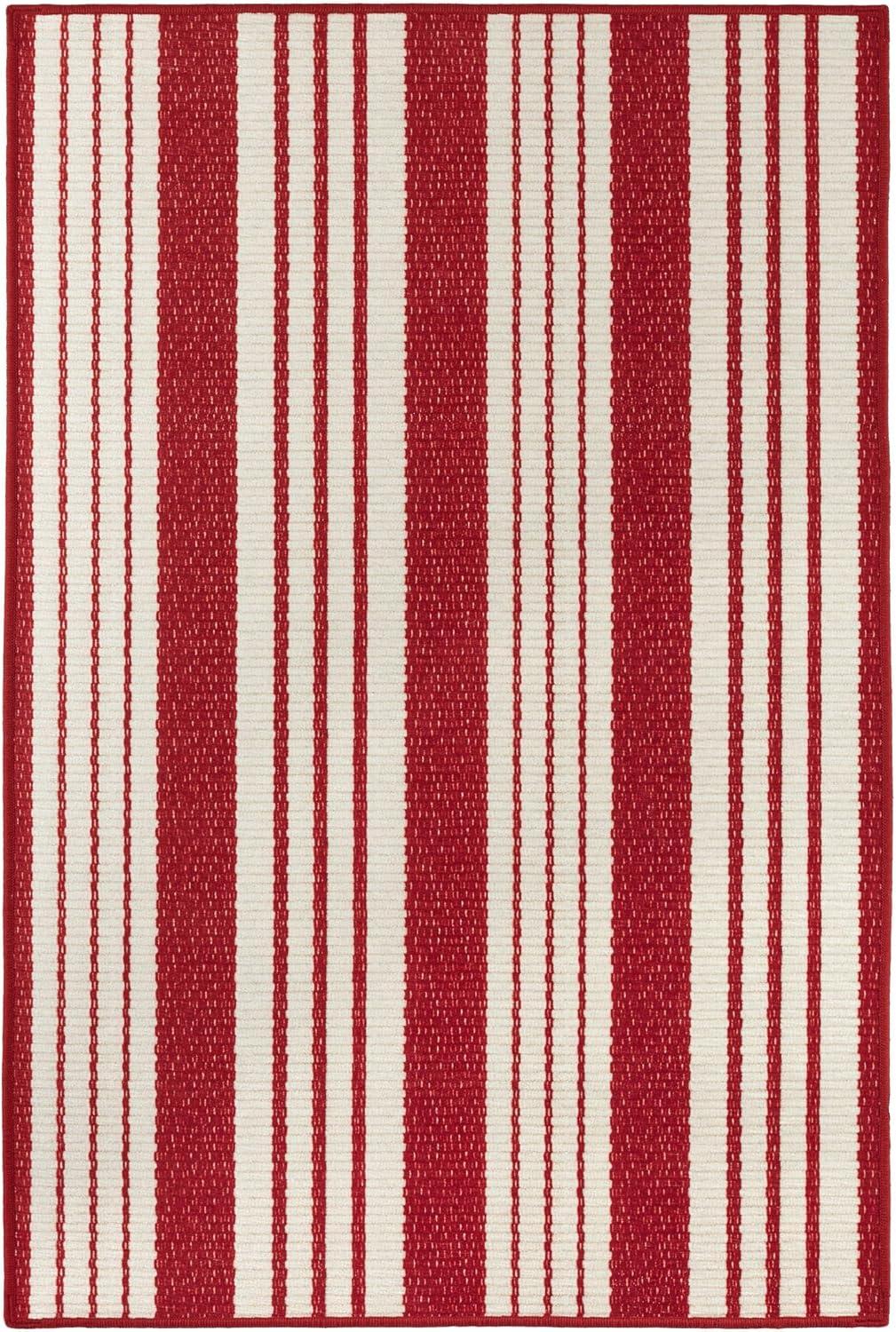 Annie Selke - Dash & Albert Abby Ticking Red Machine Washable Rug, 2x3, Red