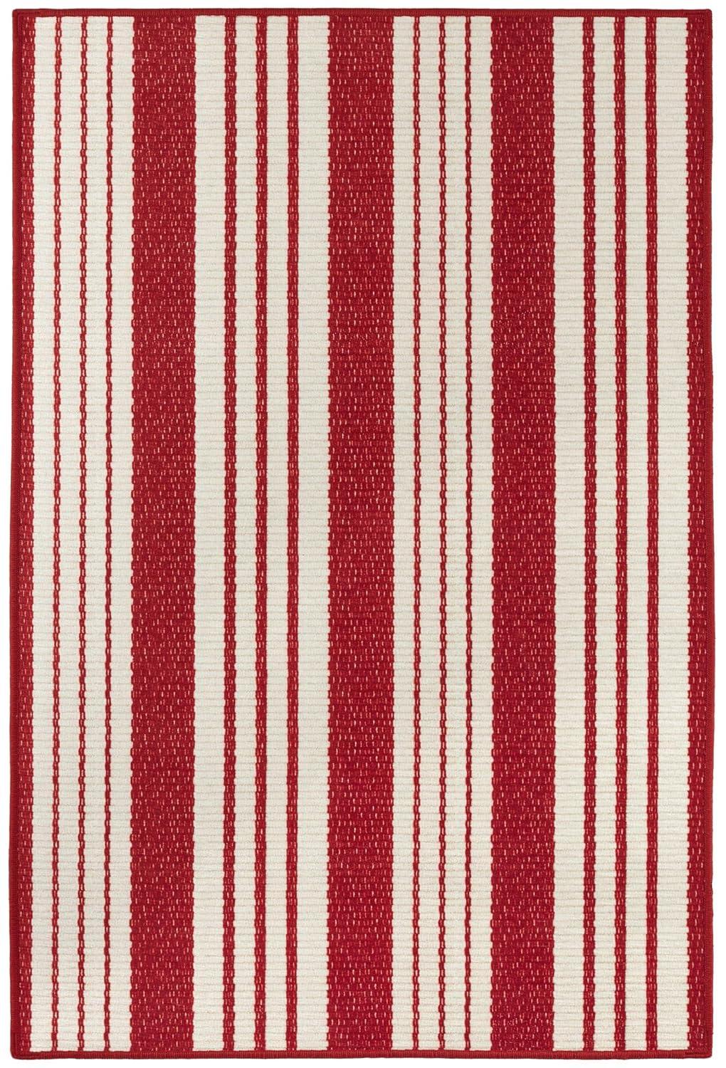 Annie Selke - Dash & Albert Abby Ticking Red Machine Washable Rug, 2x3, Red