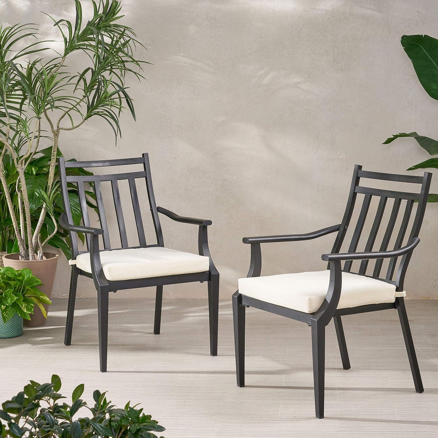 Christopher Knight Home Delmar Outdoor Dining Chair with Cushion (Set of 2) by  - 26.10" W x 24.50" D x 36.00" H Matte Black+Beige