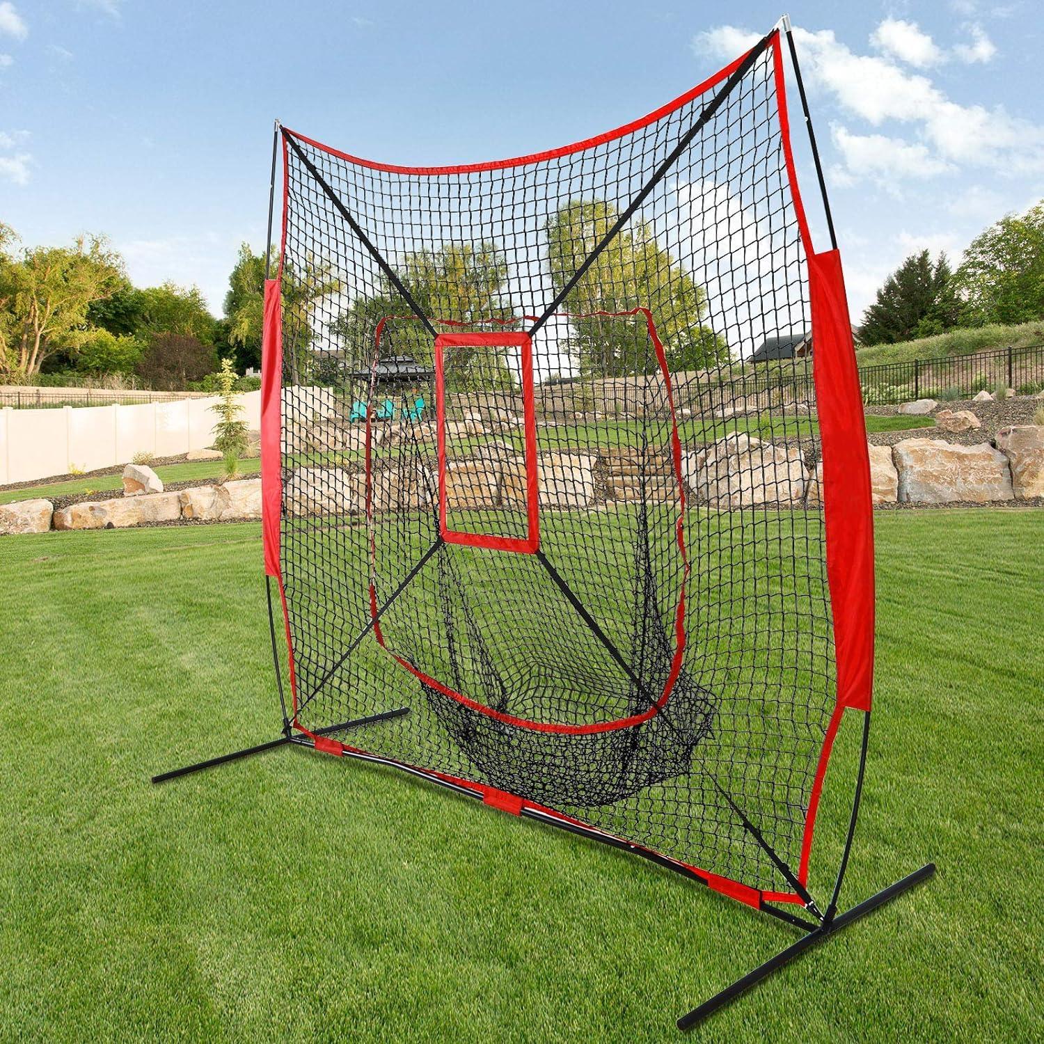 Zeny 7' x 7' Baseball Softball Practice Net Hitting Pitching Training Net w/Strike Zone,Bow Frame & Carry Bag