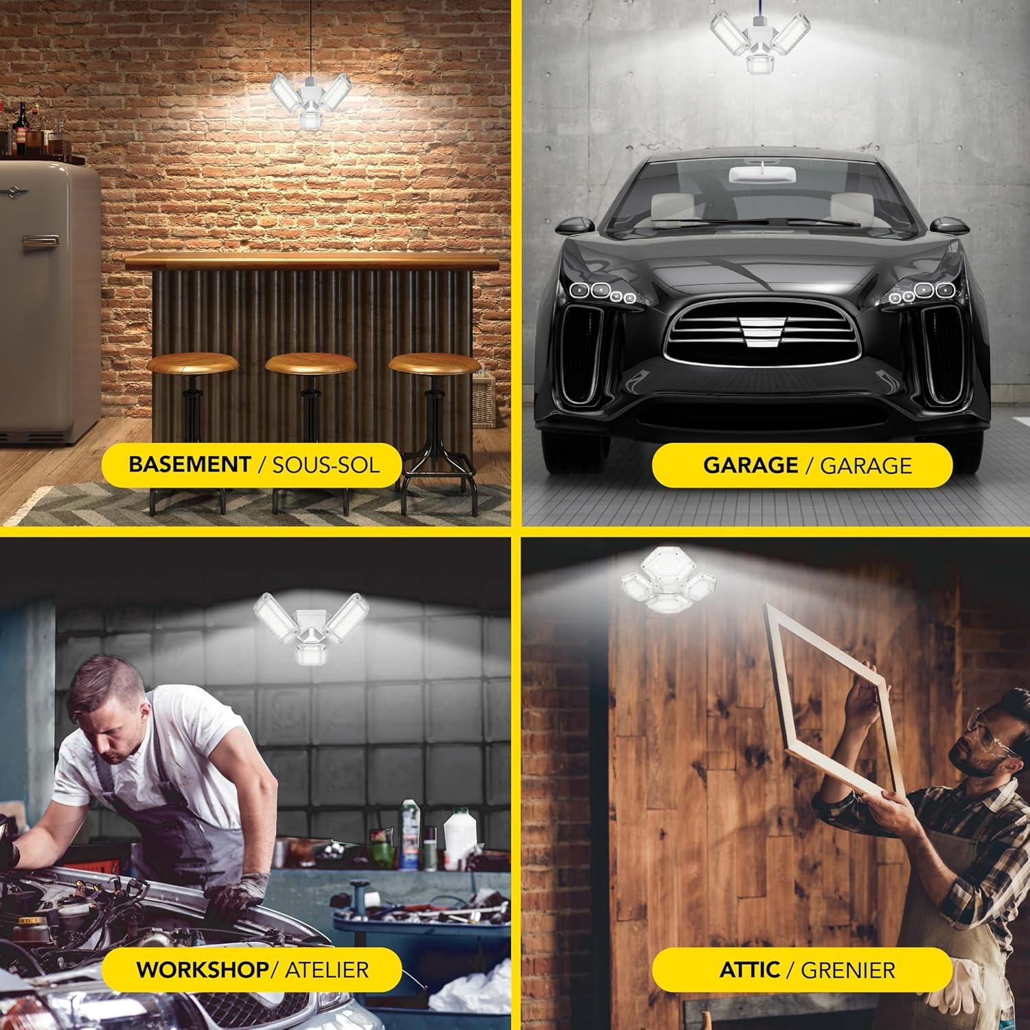 Bell + Howell TriBurst Garage Lights 288 LED Bulb 4000 Lumens Ceiling Socket Deformable Light