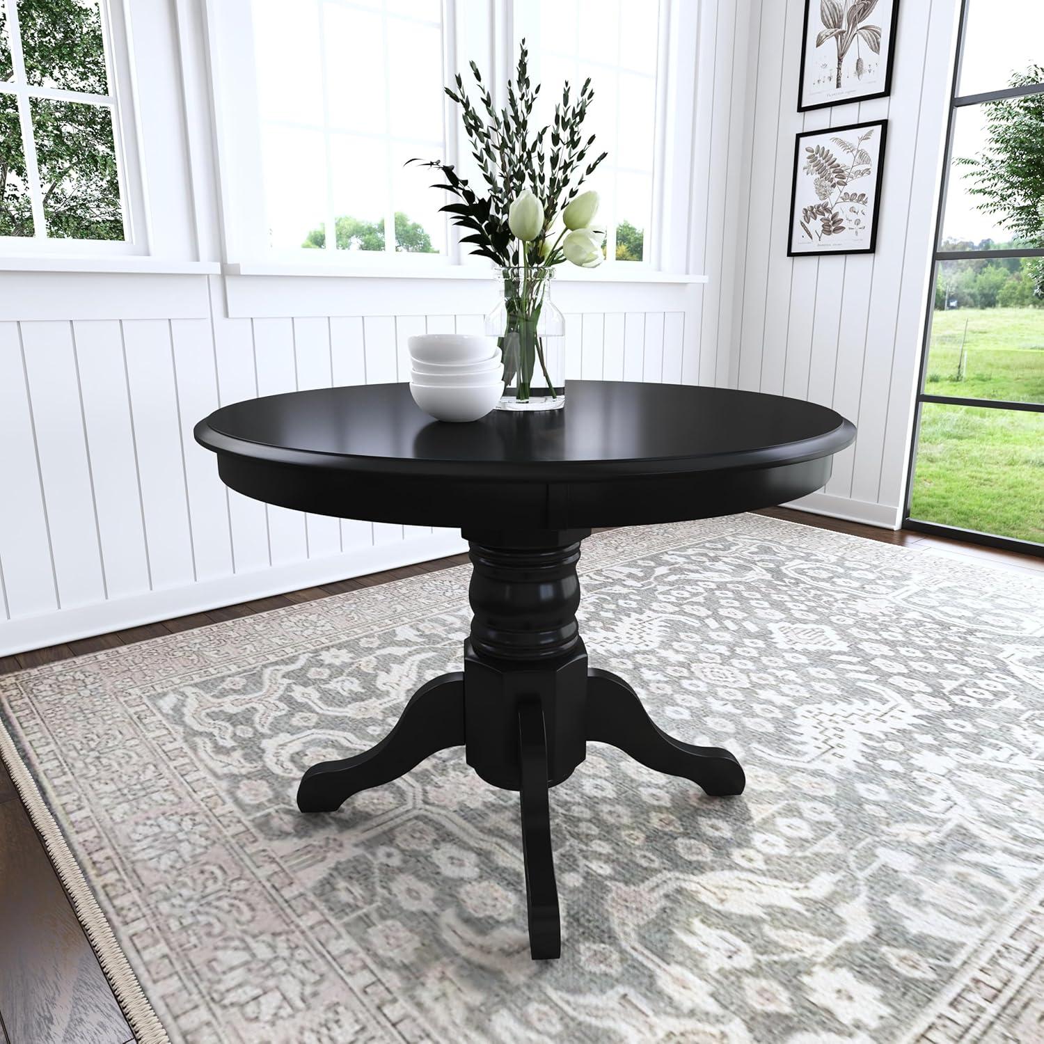 Classic Black 42" Round Wood Pedestal Dining Table