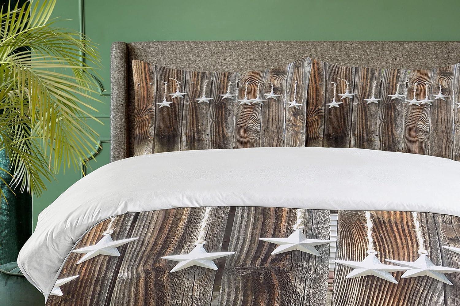 Queen Brown and Grey Rustic Star Duvet Cover Set