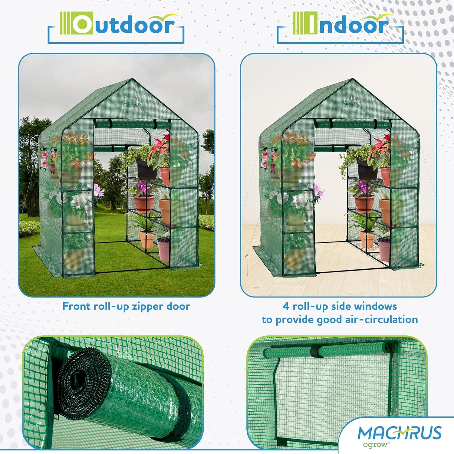 OGrow Machrus Ogrow Deluxe Walk-in 2 Tier 8 Shelf Portable Lawn And Garden Greenhouse - Heavy Duty Anchors Included! | Wayfair