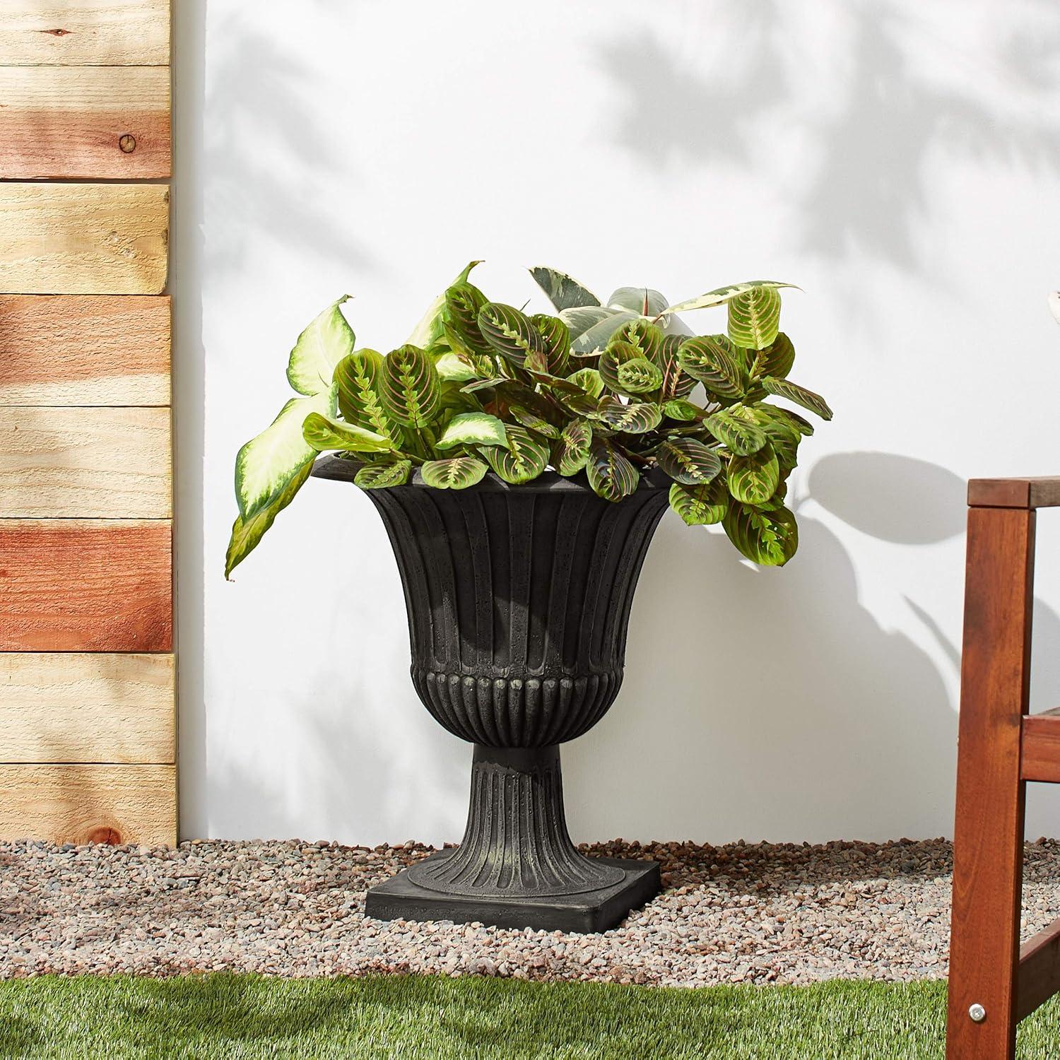 Black Recycled Plastic and Stone Urn Planter, 21 Inches