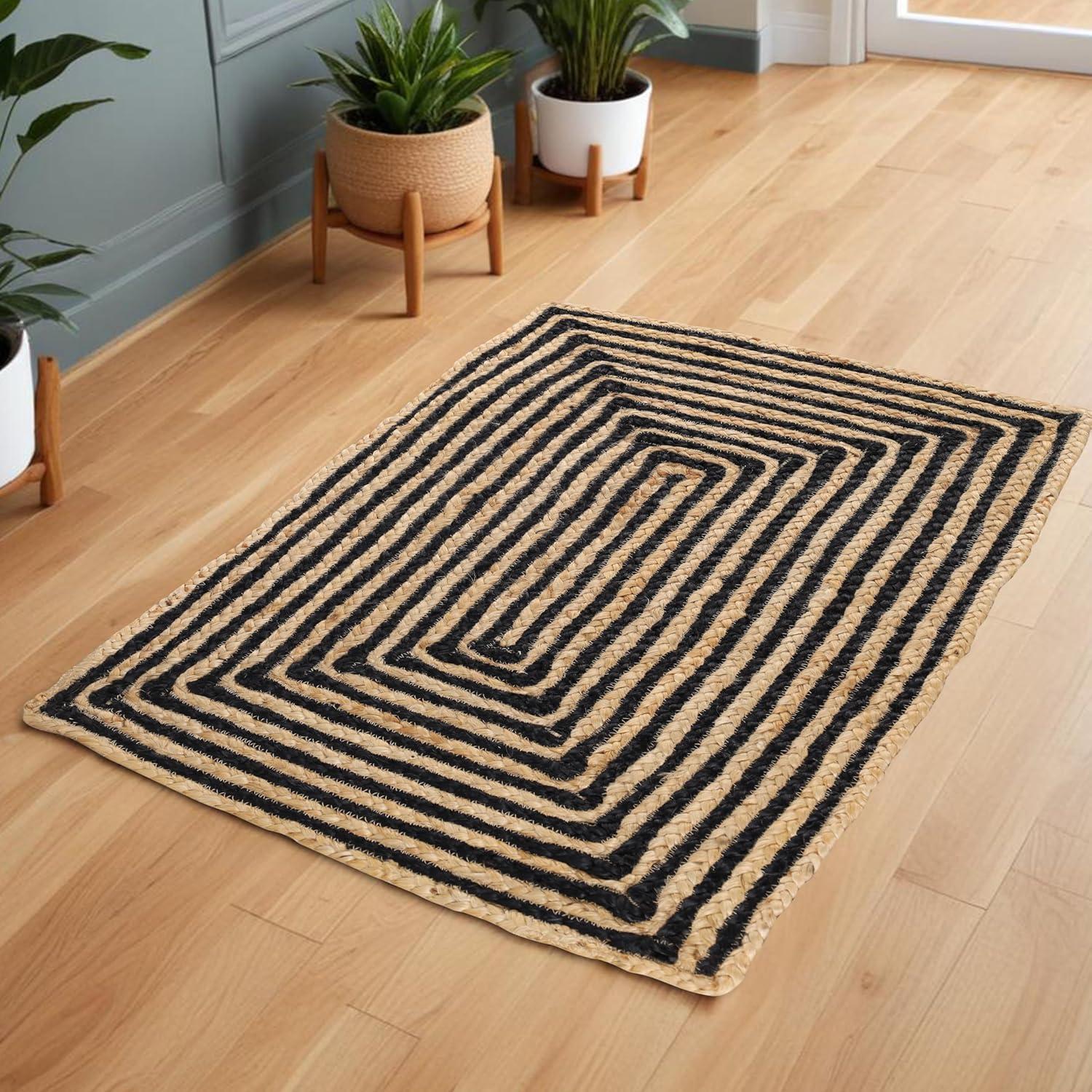 Superior Braided Jute Handwoven Indoor Outdoor Area Rug, 10' Round, Black