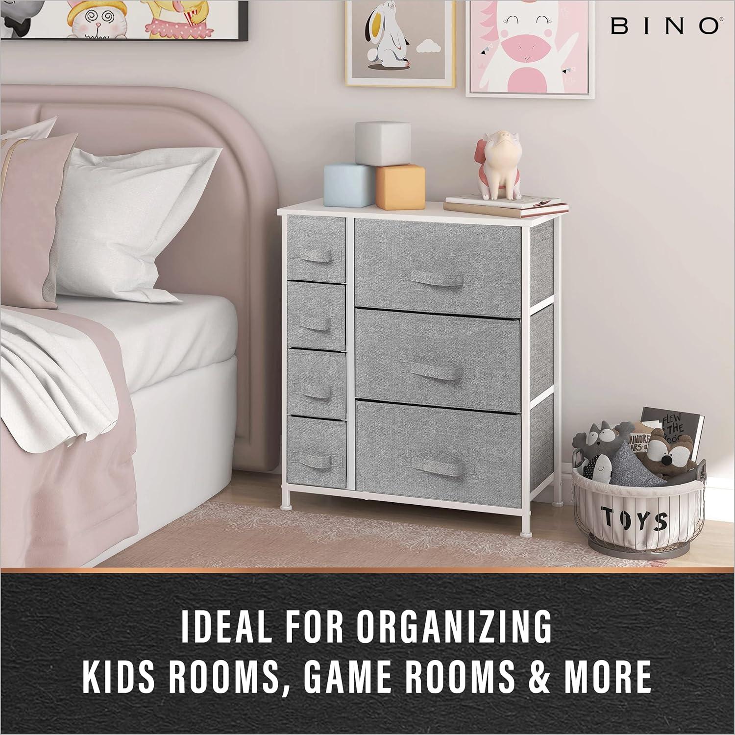 Bigroof Dresser Storage Organizer, Fabric Drawers Closet of Drawers Storage Unit for Bedroom Steel Frame Wood Top(Light Gray-7 Drawers)