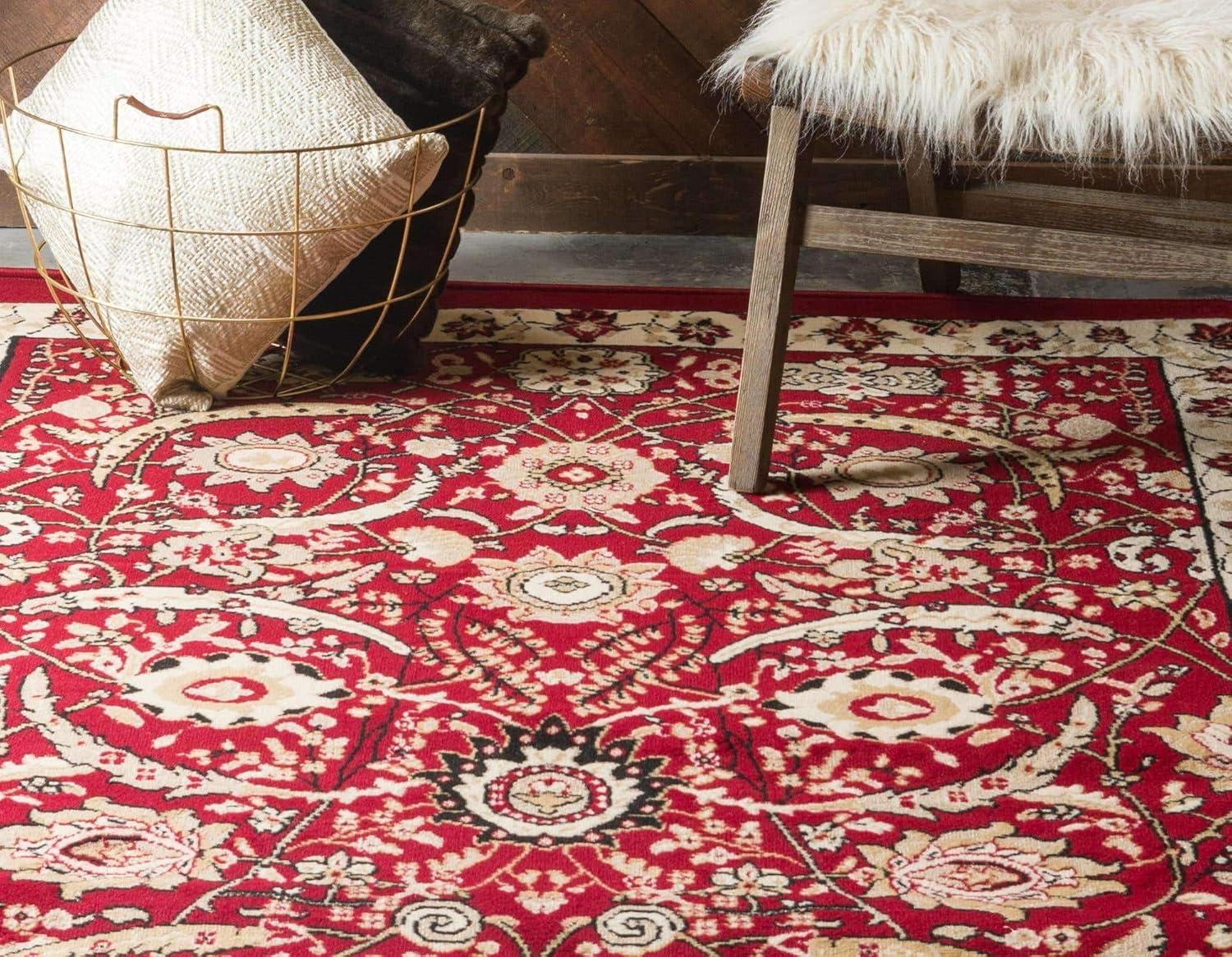 Elegant Espahan Red Synthetic 5'x8' Rectangular Area Rug