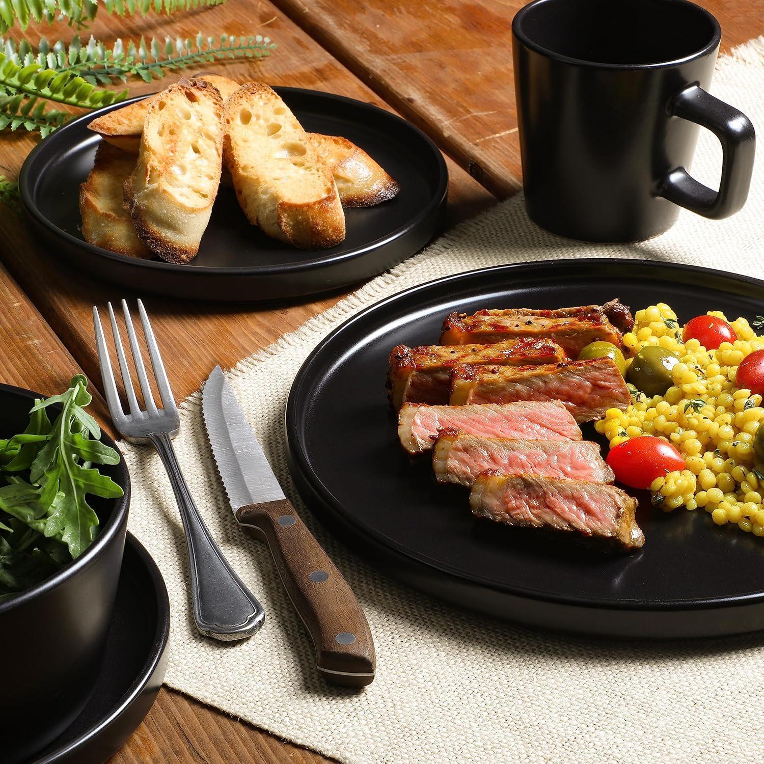 Matte Black Ceramic Stoneware Dinnerware Set - Service for 8