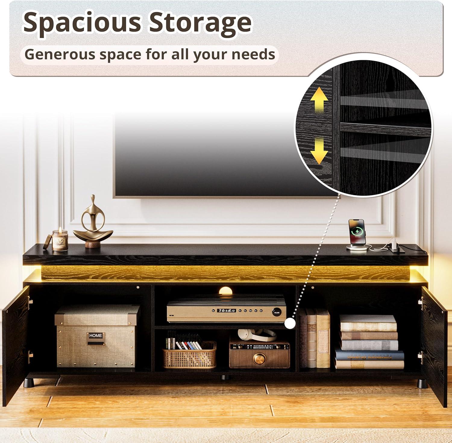 IRONCK TV Stands for TVs 75+ Inch with LED Lights and Power Outlet Modern TV Console Entertainment Center with Storage Cabinet for Living Room