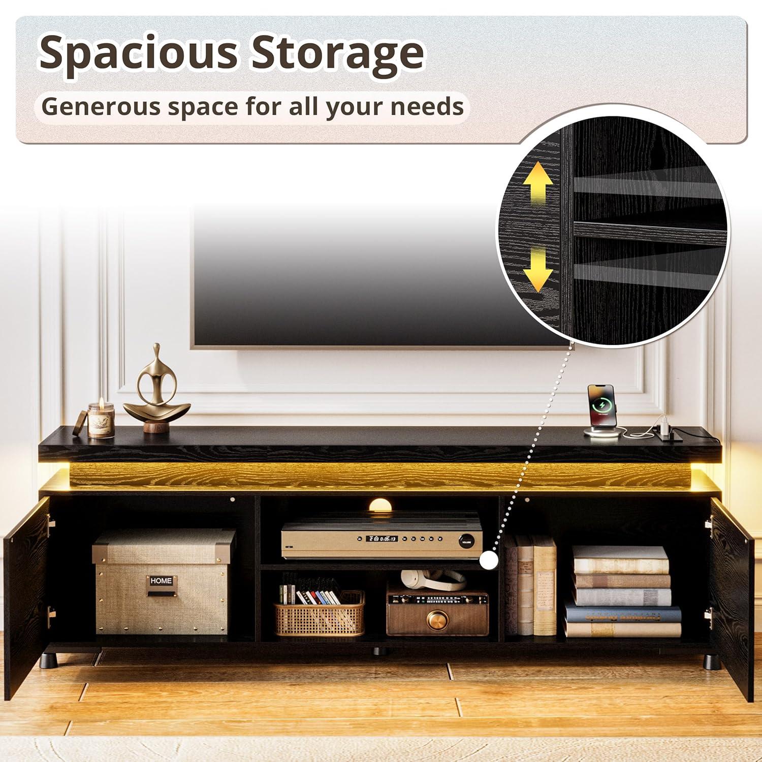 IRONCK TV Stands for TVs 75+ Inch with LED Lights and Power Outlet Modern TV Console Entertainment Center with Storage Cabinet for Living Room