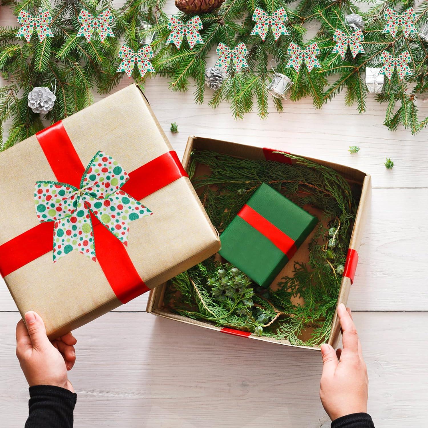 Sandistore Cute Cars 12pcs Christmas Tree Bows Ornaments 6 Inch Large Christmas Wreath Bows Red Green Xmas Tree Bows Christmas Glitter Dot Bows Ribbons Decoration For Garland Diamonds for Crafts