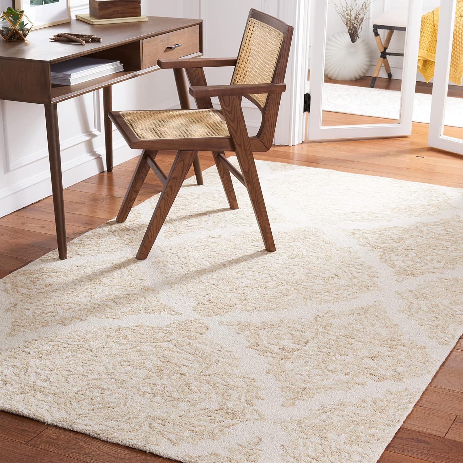 Ivory and Beige Hand-Tufted Wool Abstract Area Rug 3' x 5'